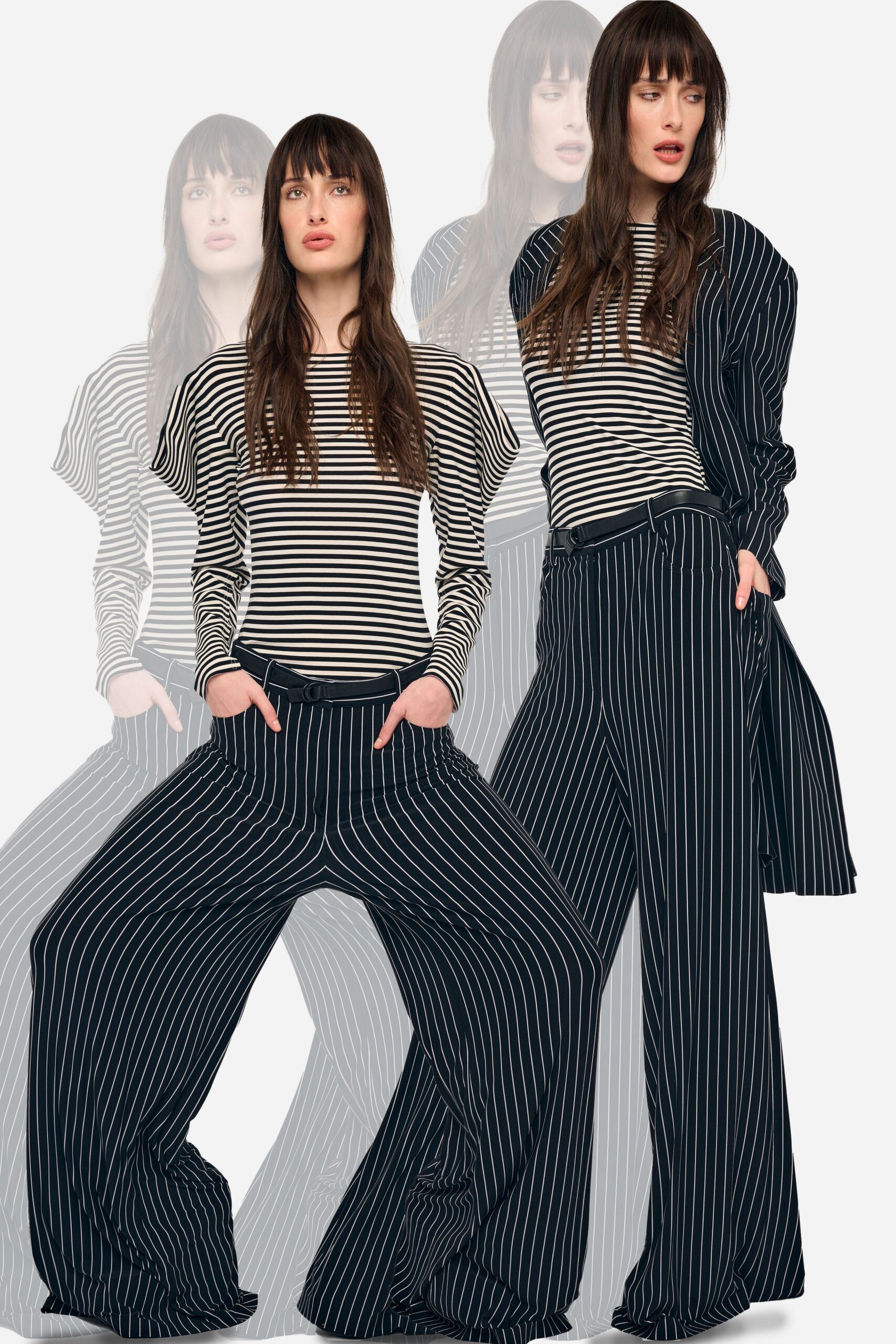 striped top relaxed pants oversized coat