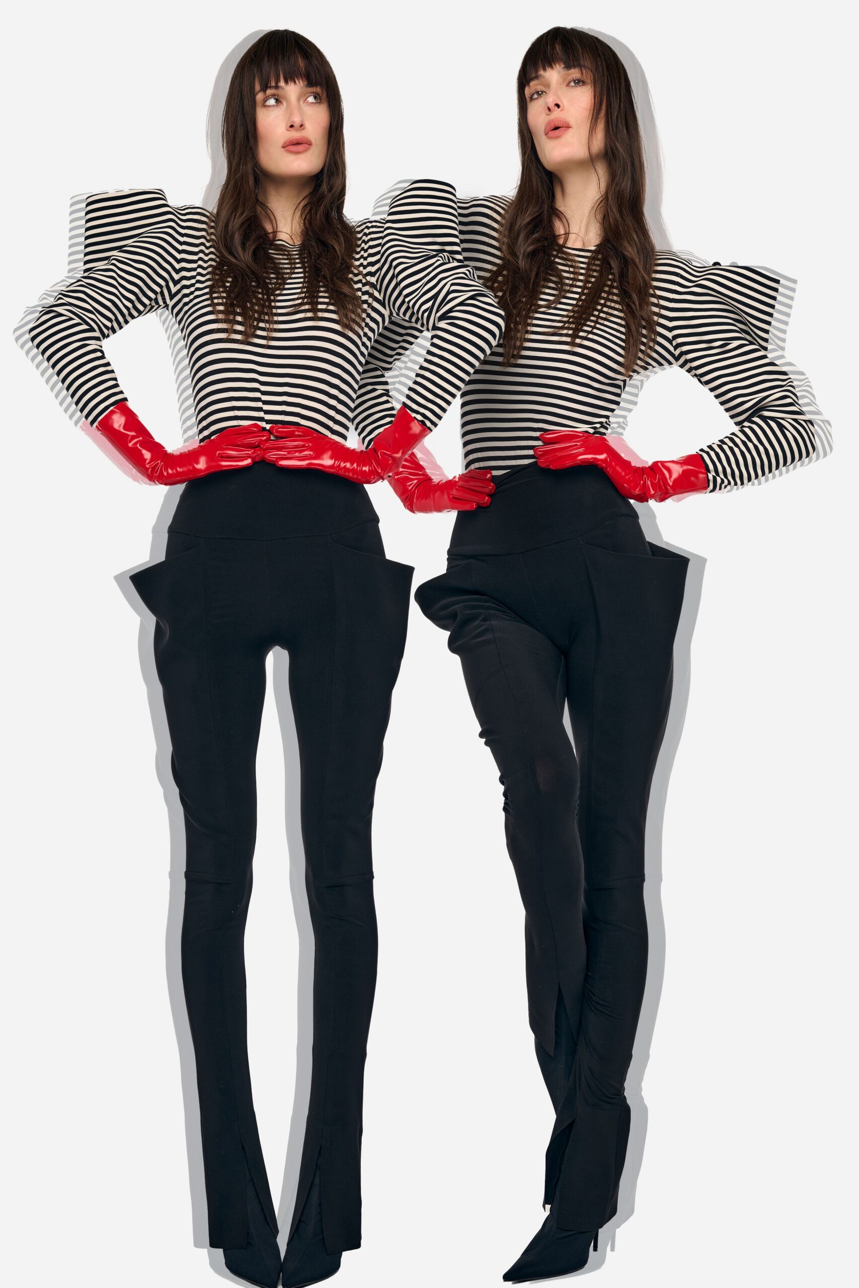 black and white striped top with fitted pants