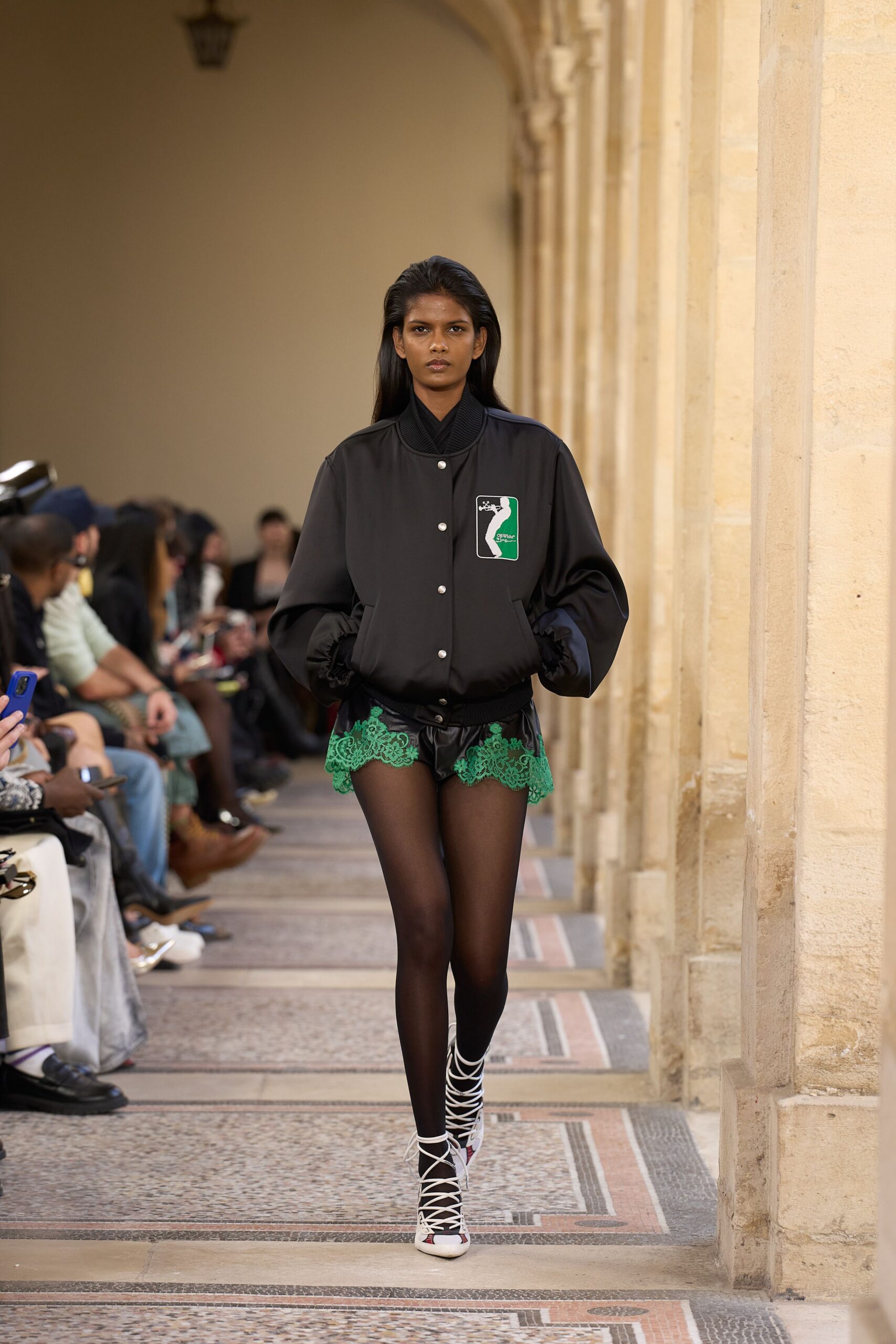 green cotton fitted layered short shorts