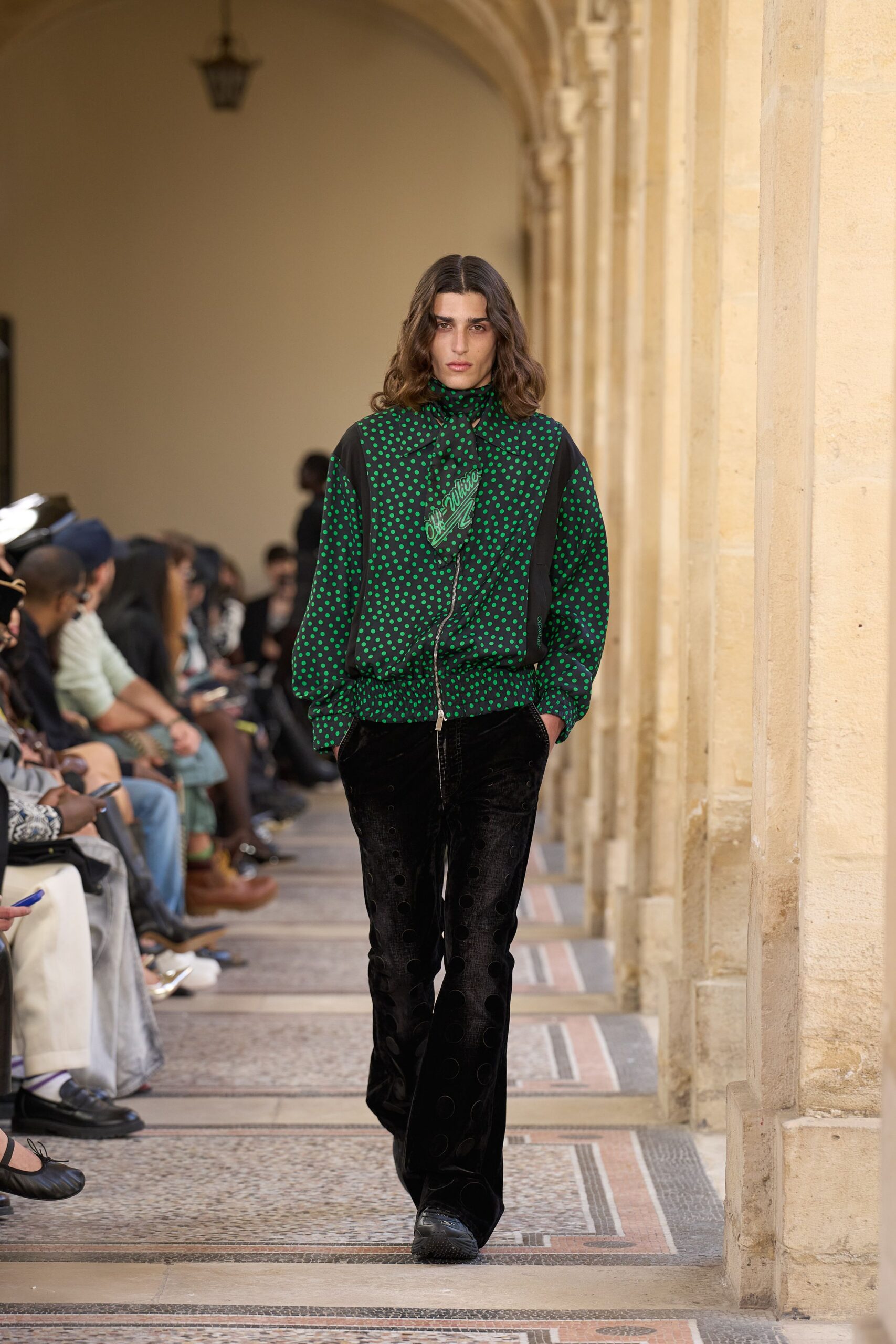 green cotton long-sleeve relaxed zippered printed jacket