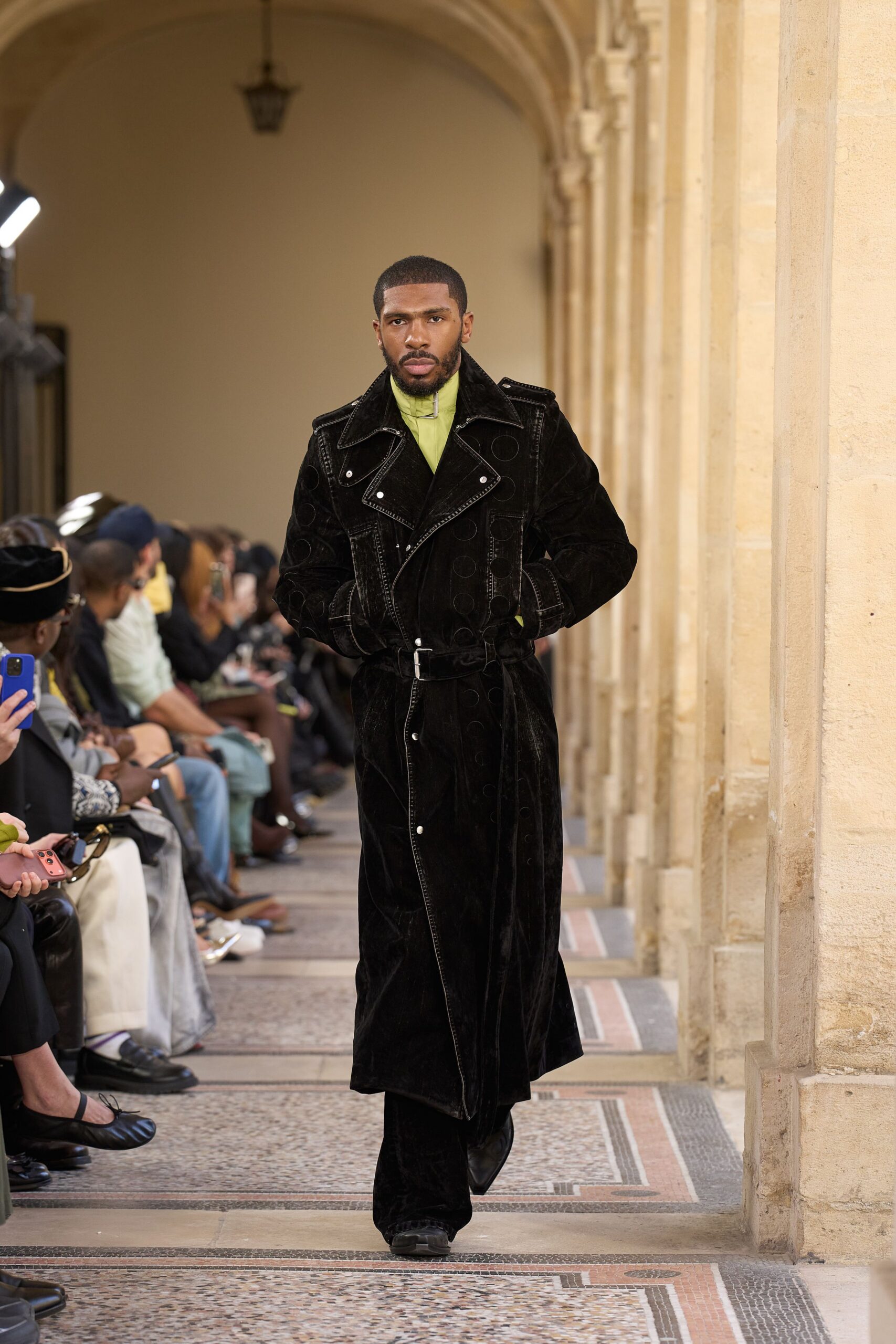 black velvet coat with green shirt
