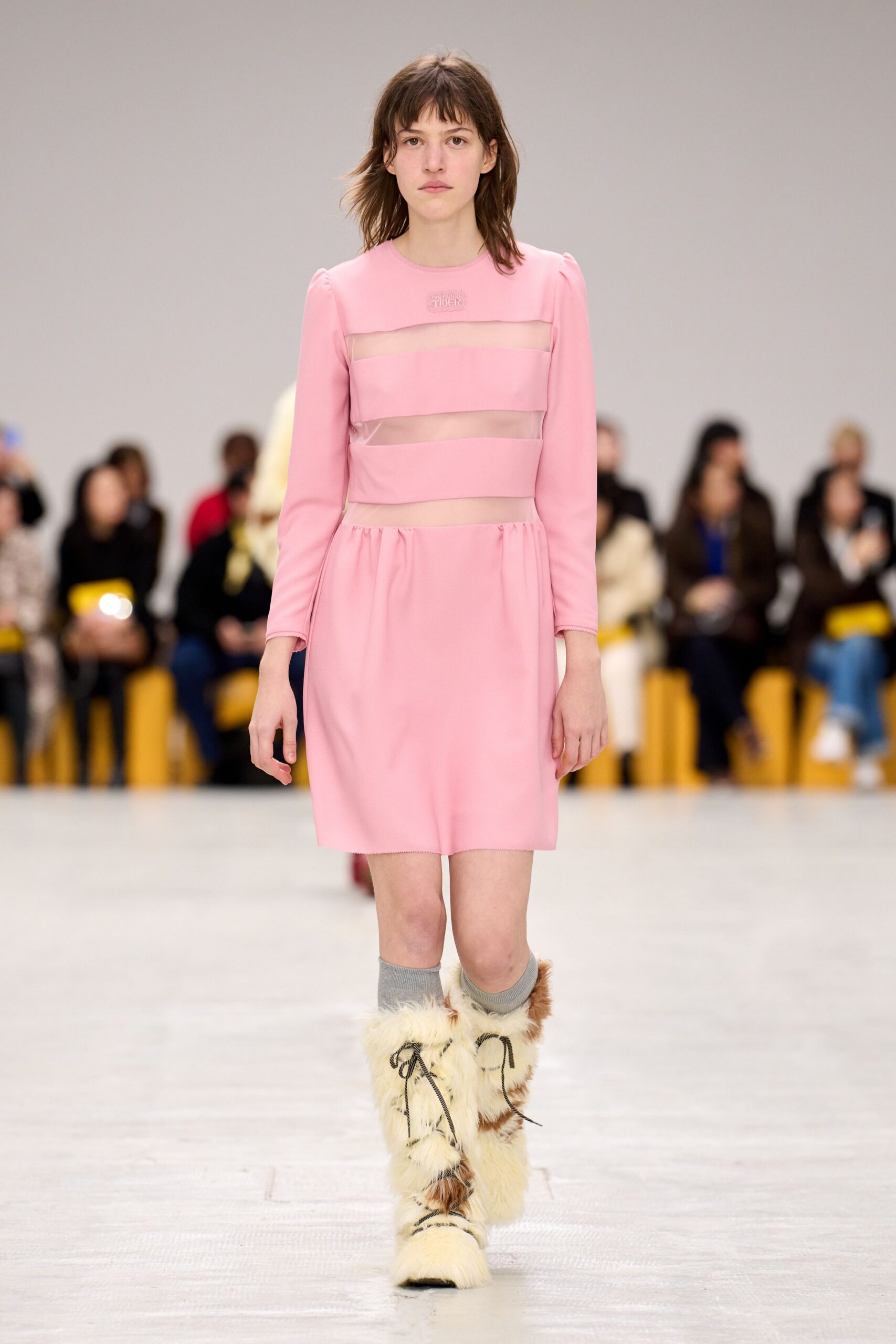 pink silk long-sleeve v-neck fitted pleated short dress