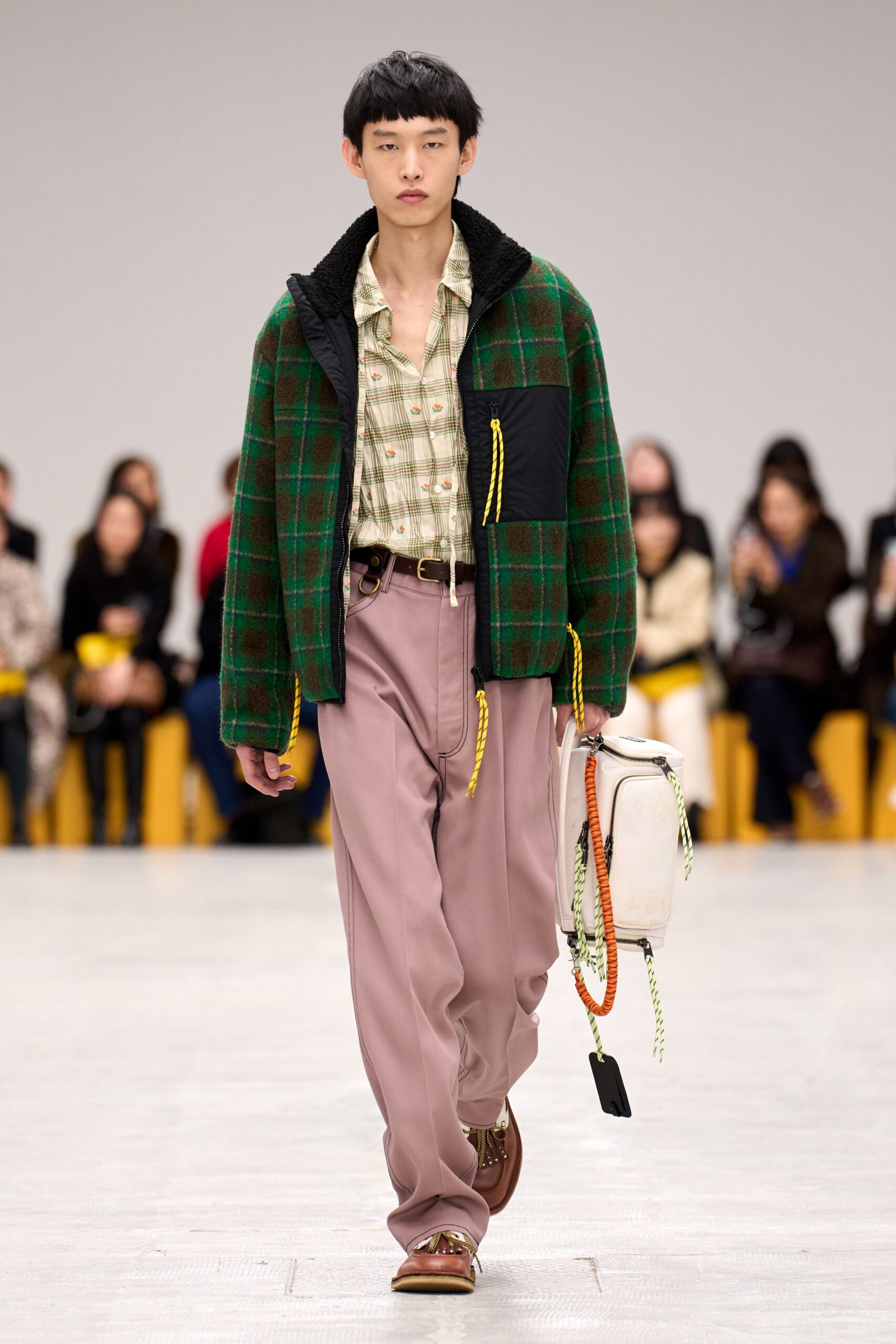 green cotton long-sleeve collared relaxed checked buttoned jacket
