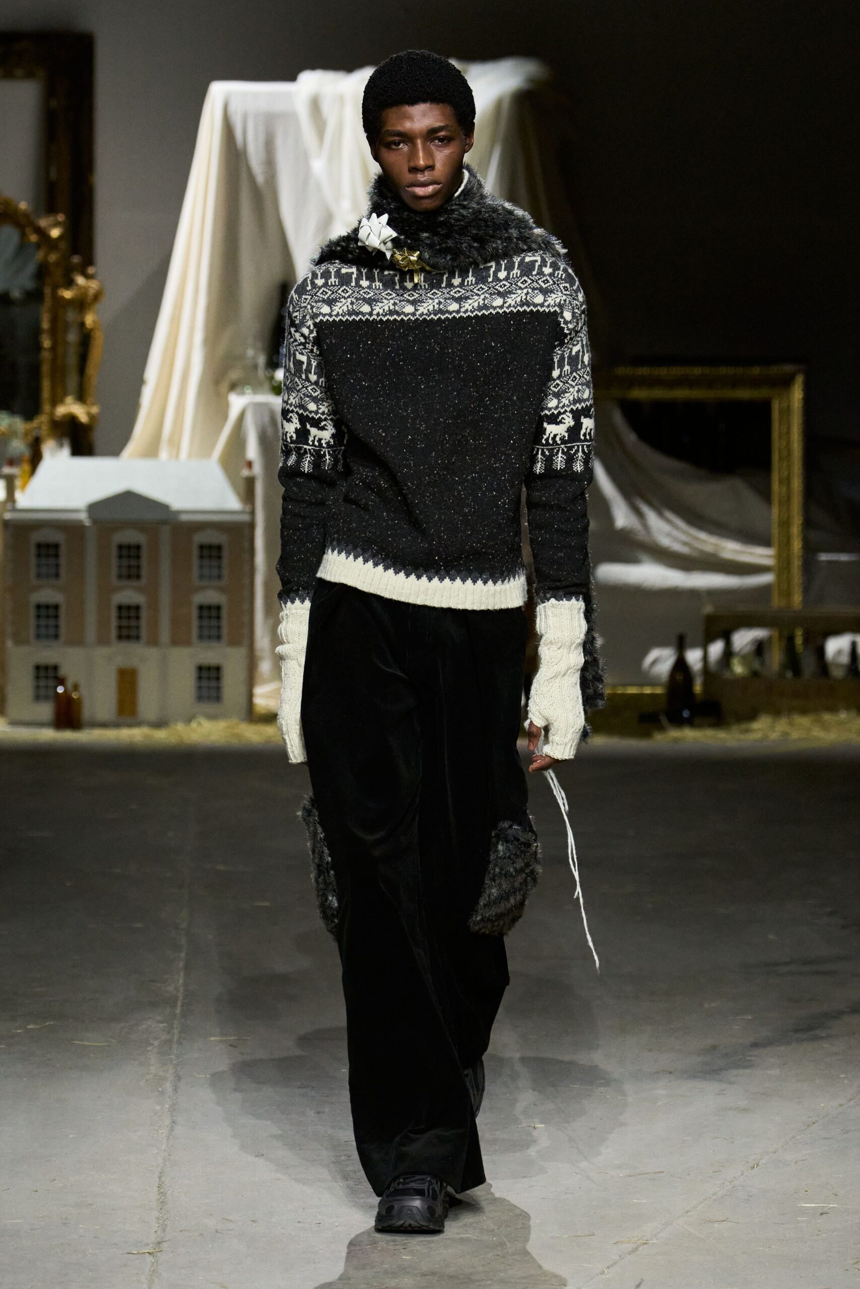 black wool long-sleeve high-neck relaxed sweater