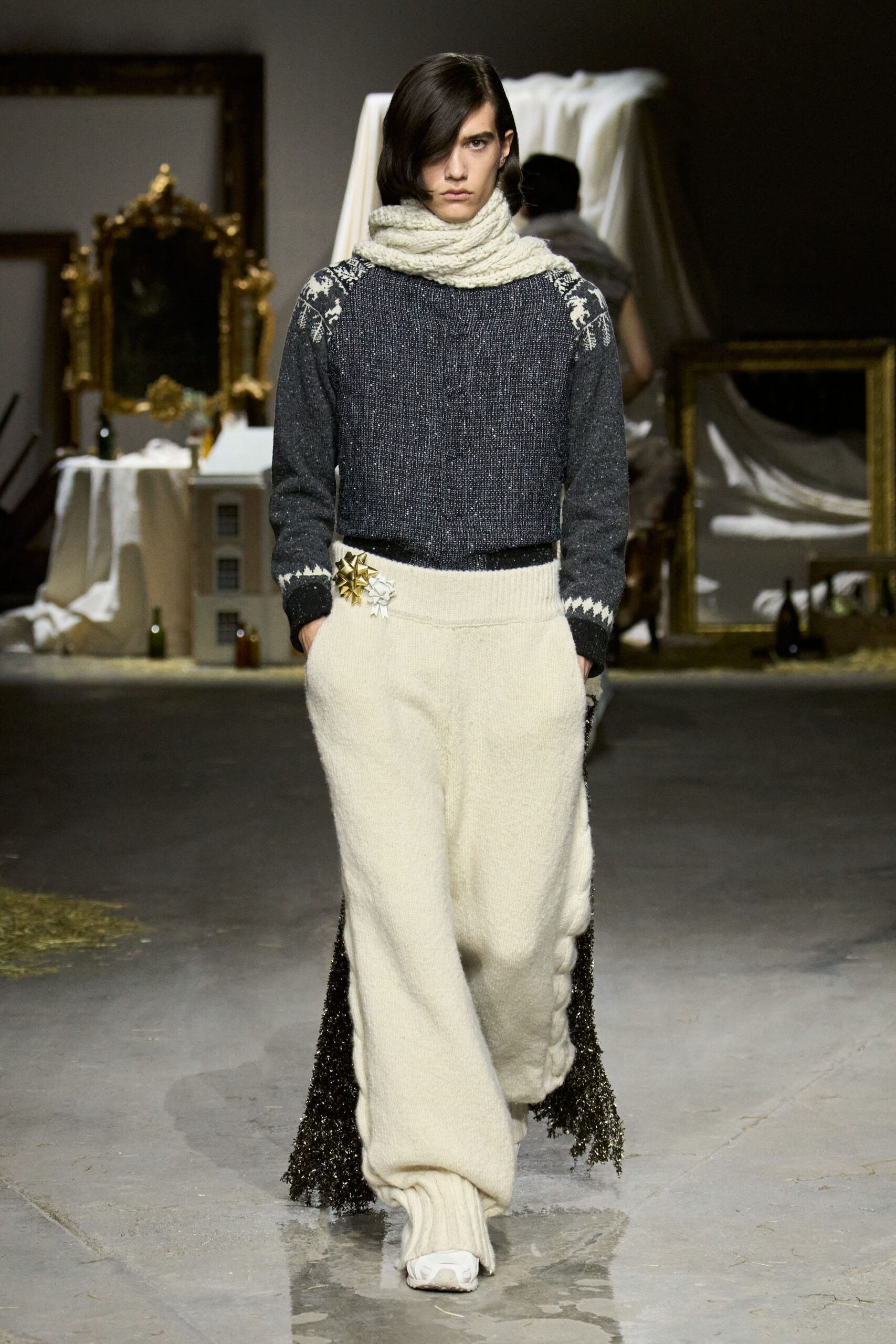 white wool fitted flared pants