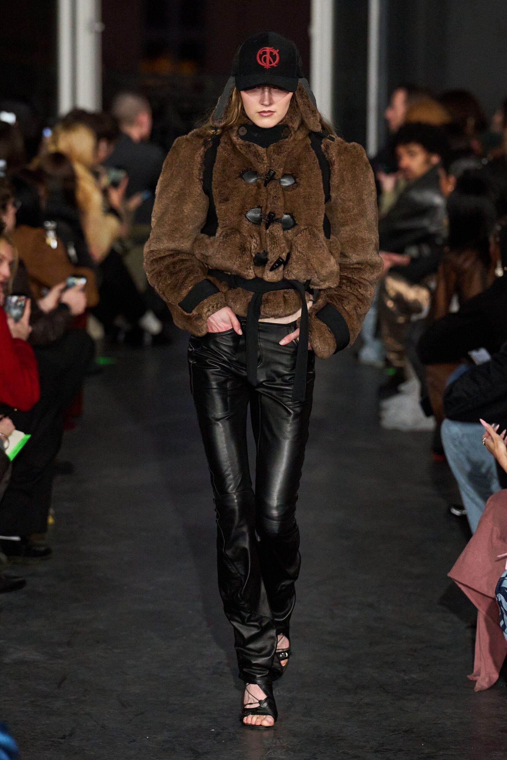 black leather slim straight-leg pants