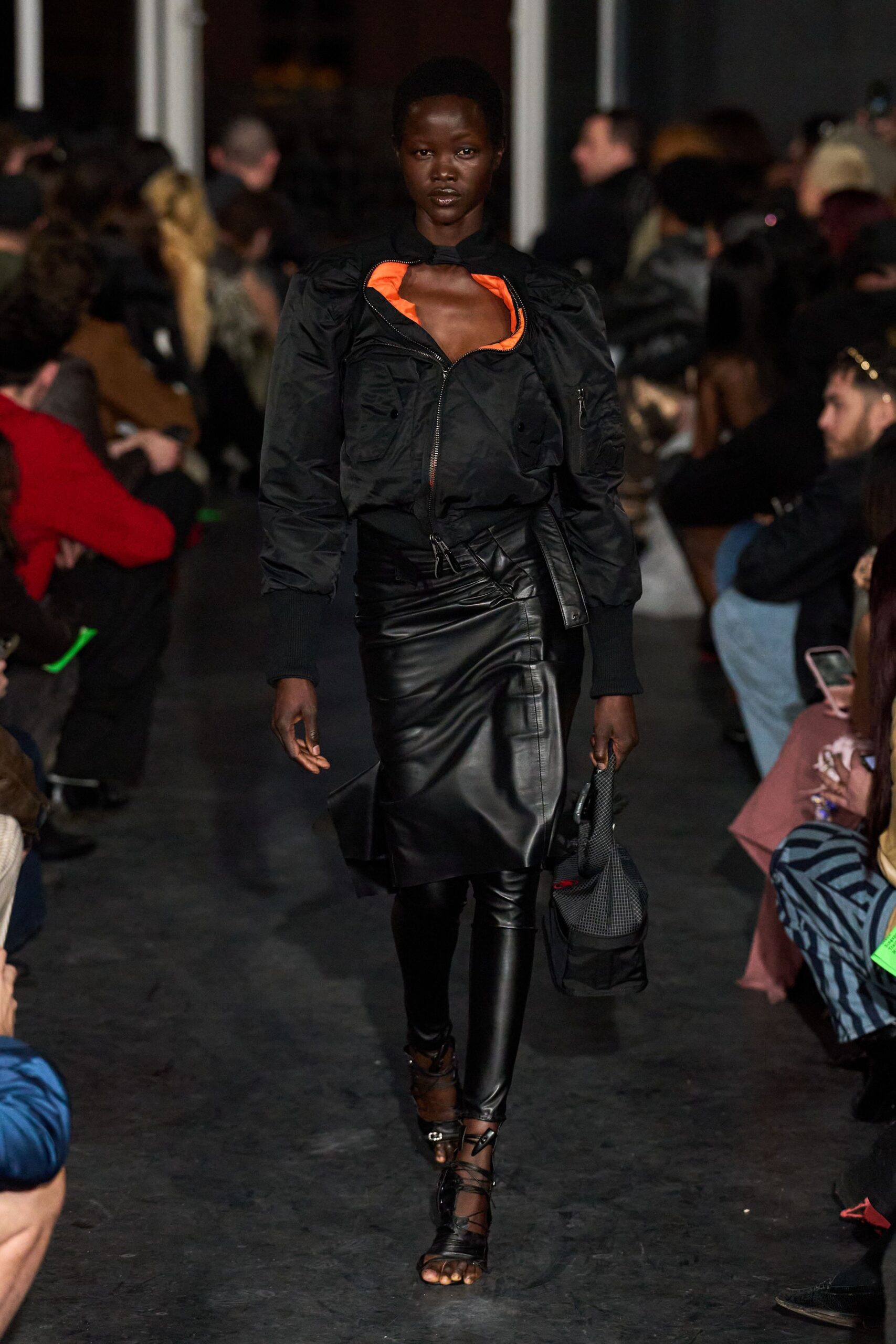 black leather asymmetric fitted pencil skirt
