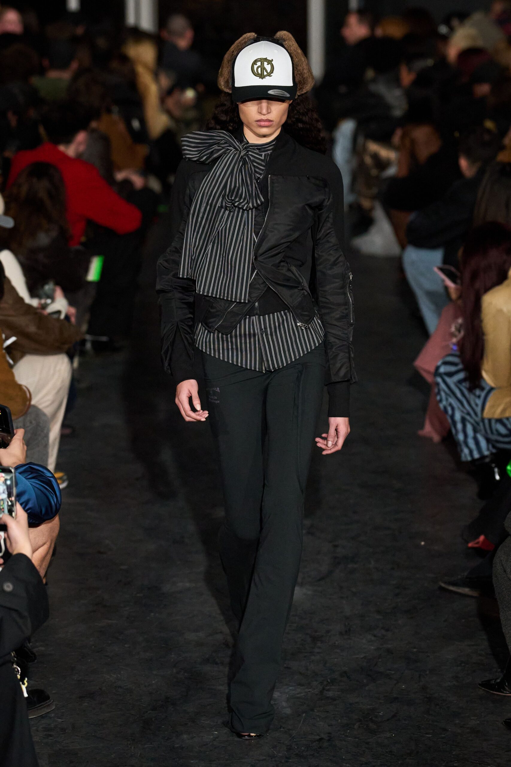 black cotton long-sleeve collared fitted zippered layered jacket