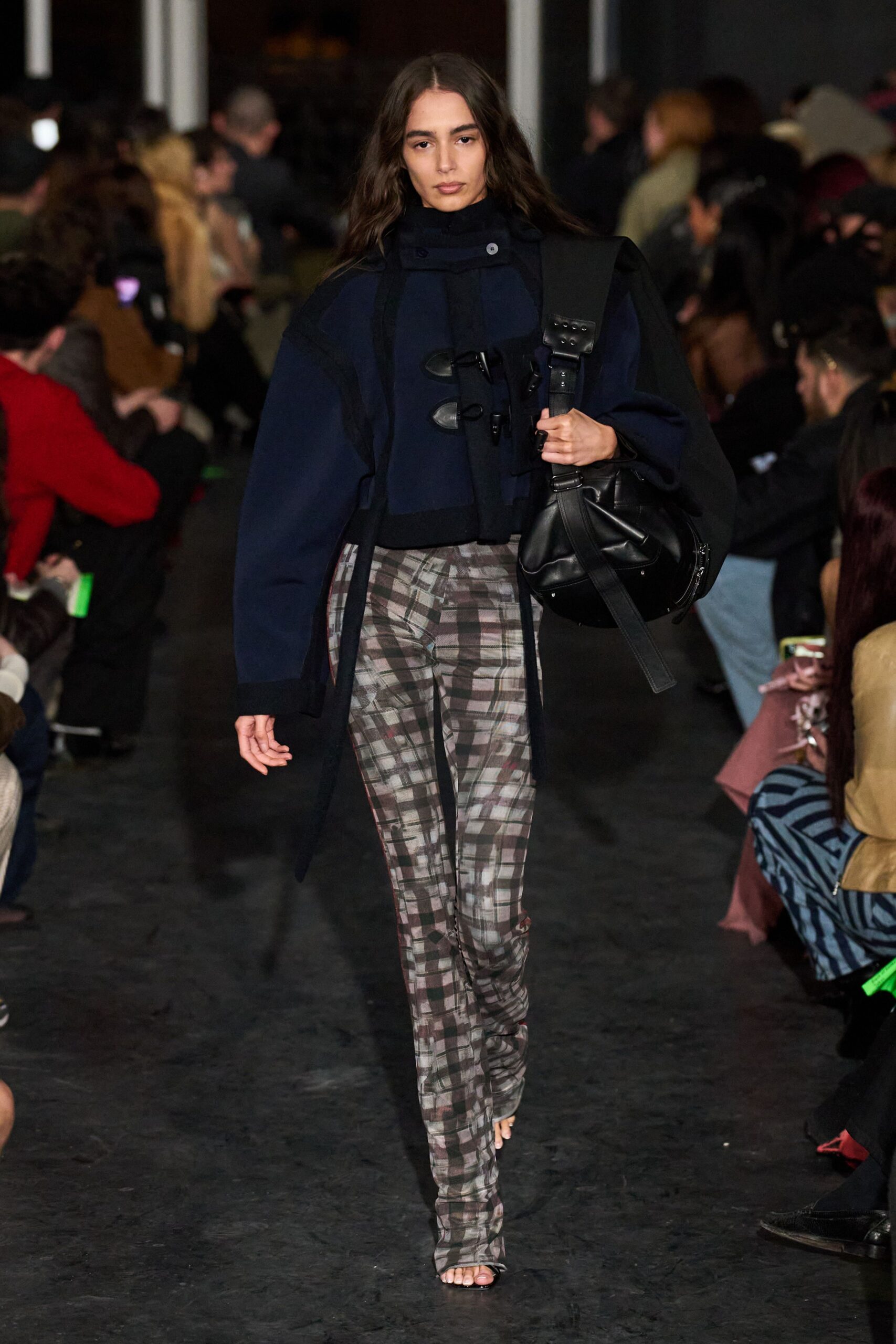 gray cotton slim checked pants