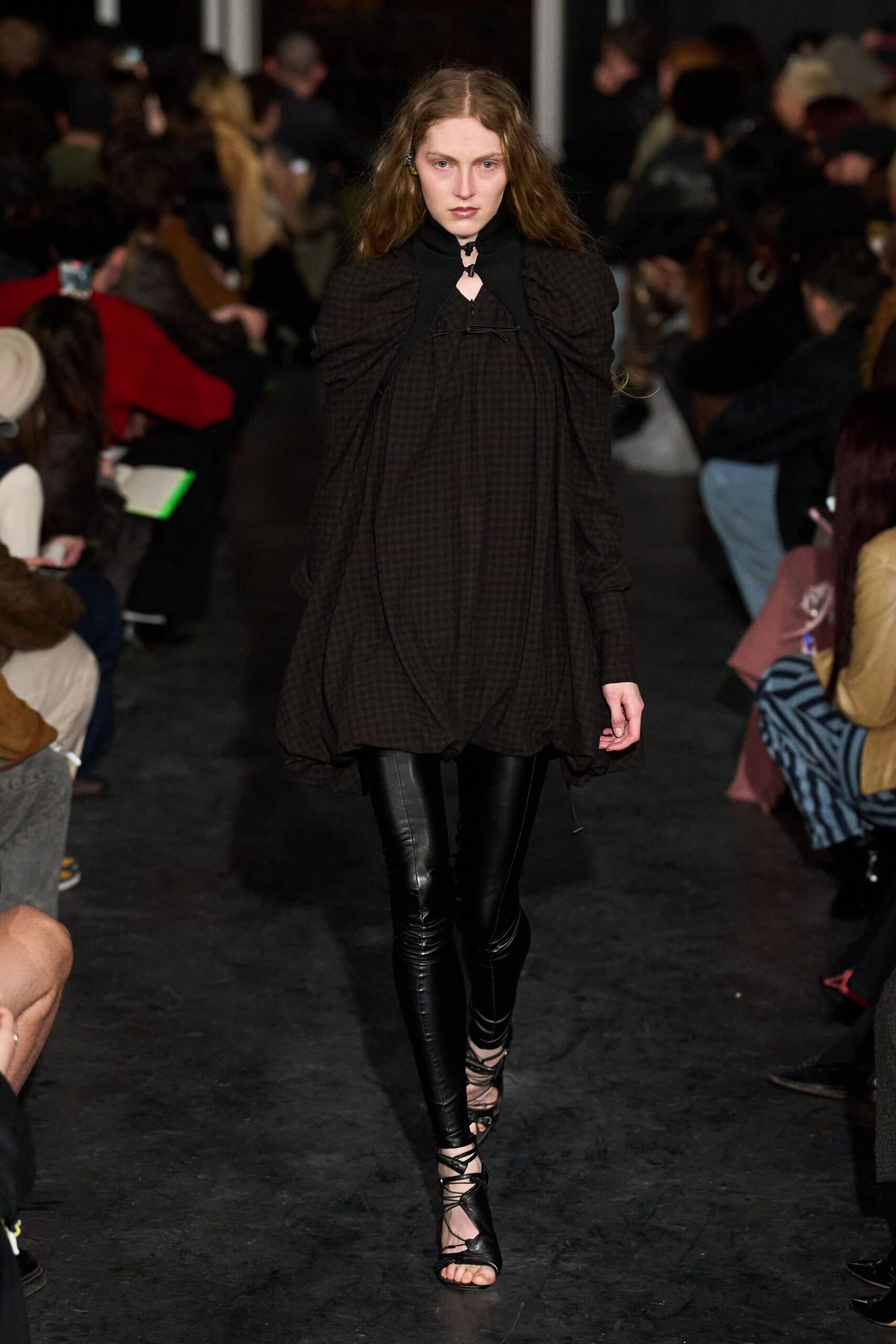 black cotton long-sleeve collared relaxed pleated top