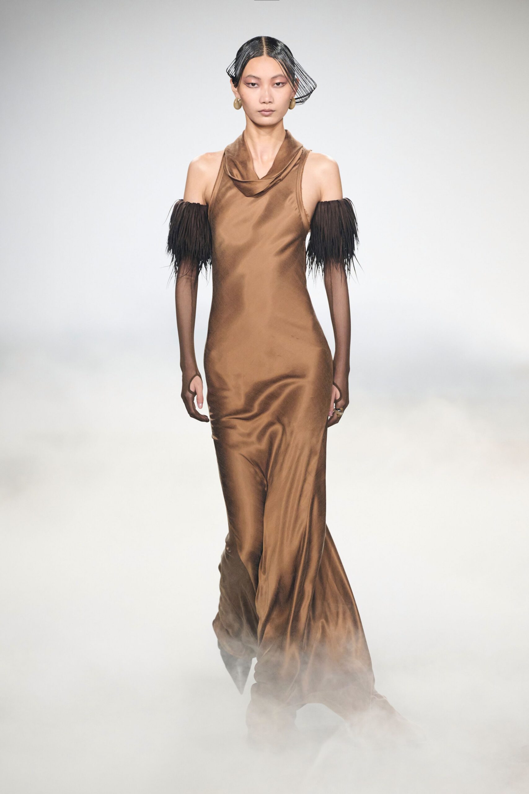 fitted brown silk gown