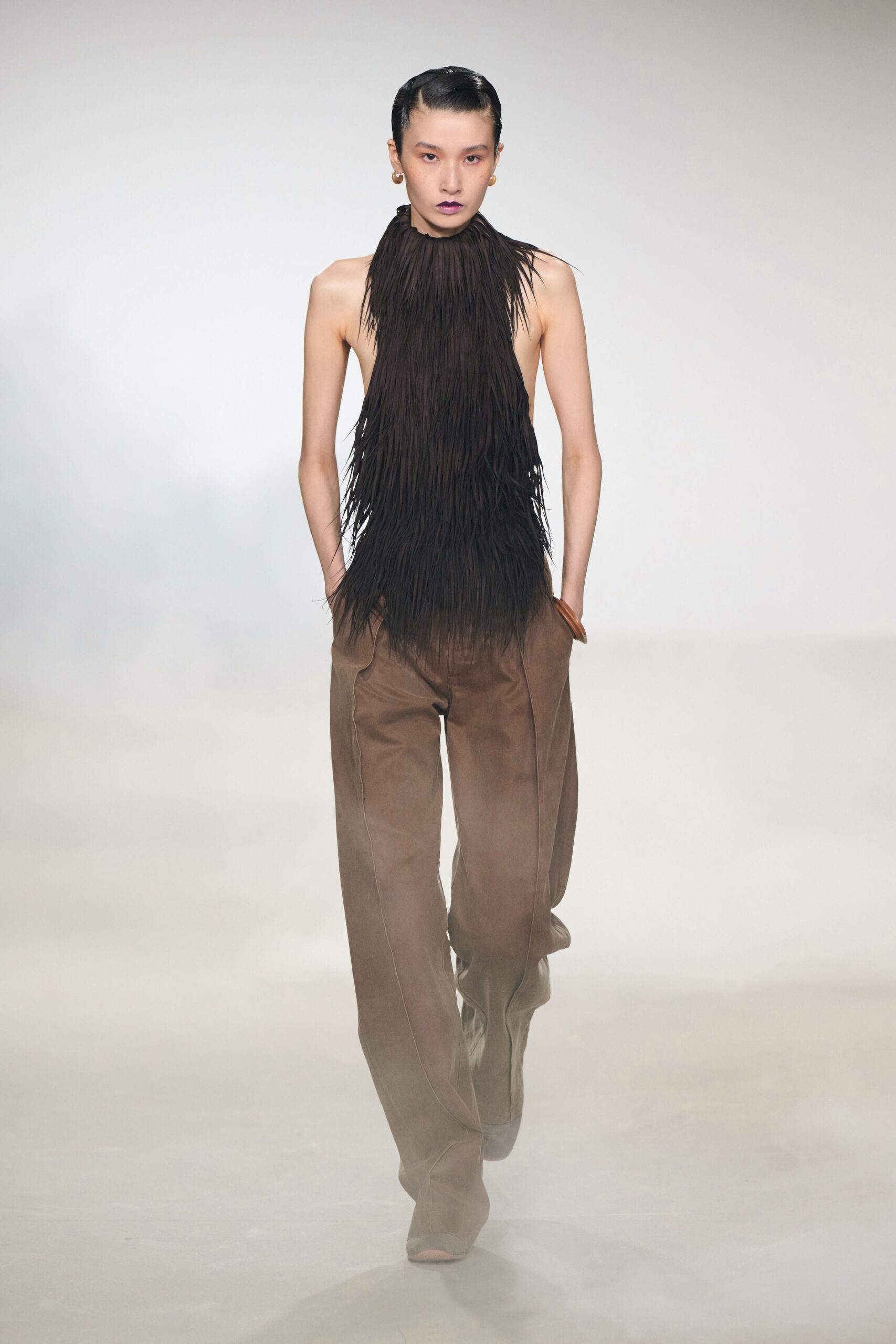 brown suede relaxed straight-leg pants