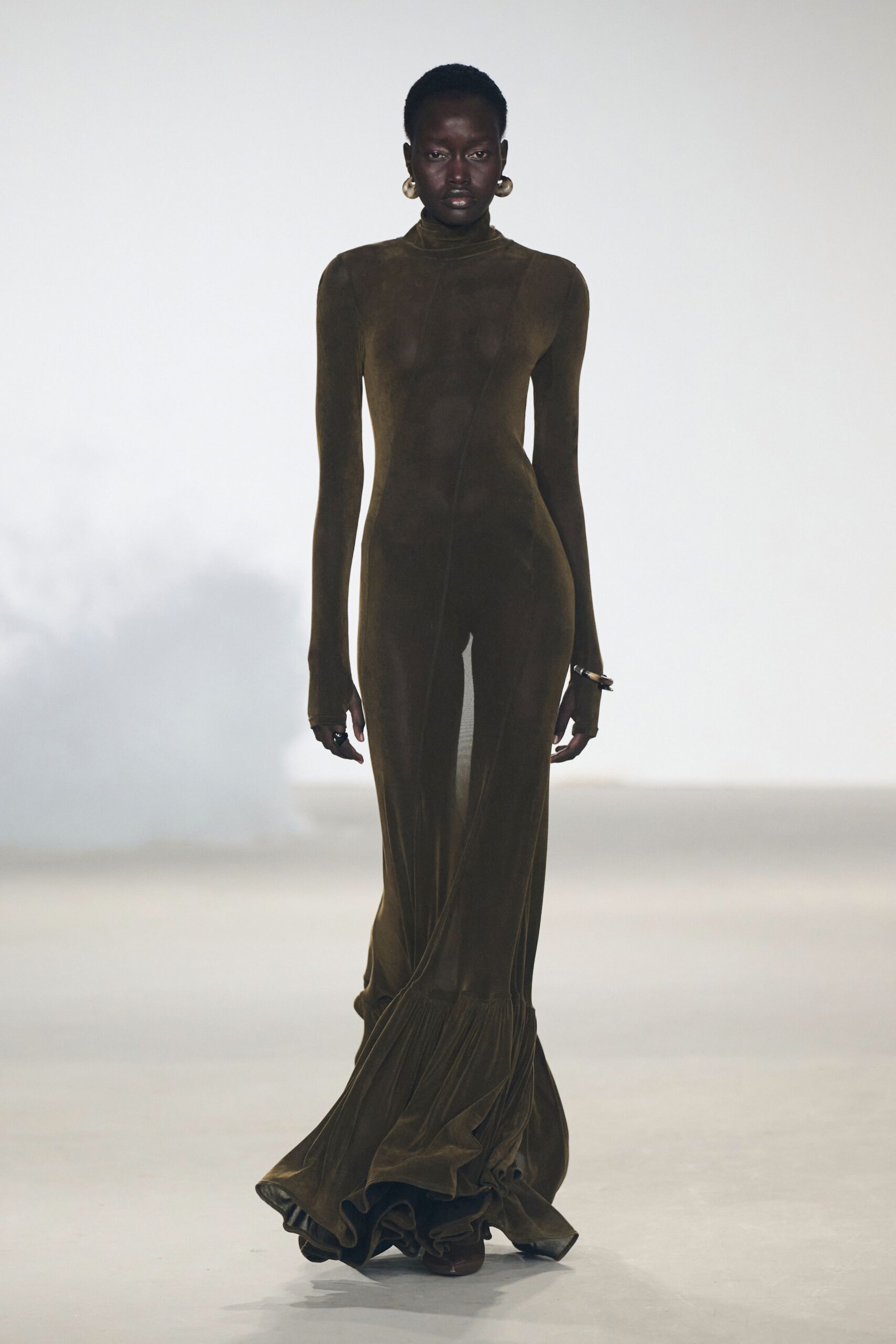 brown velvet fitted gown