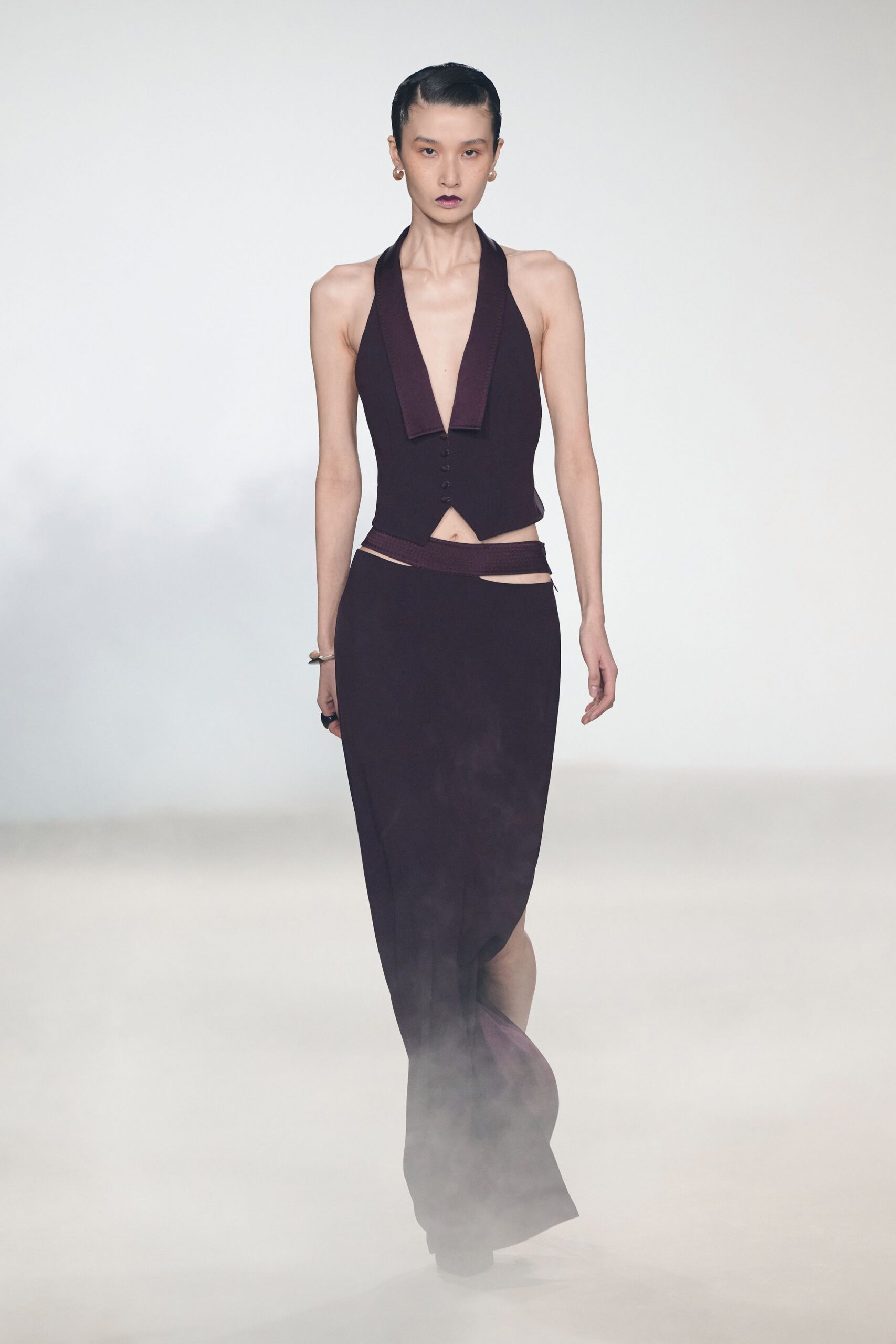 fitted purple silk gown