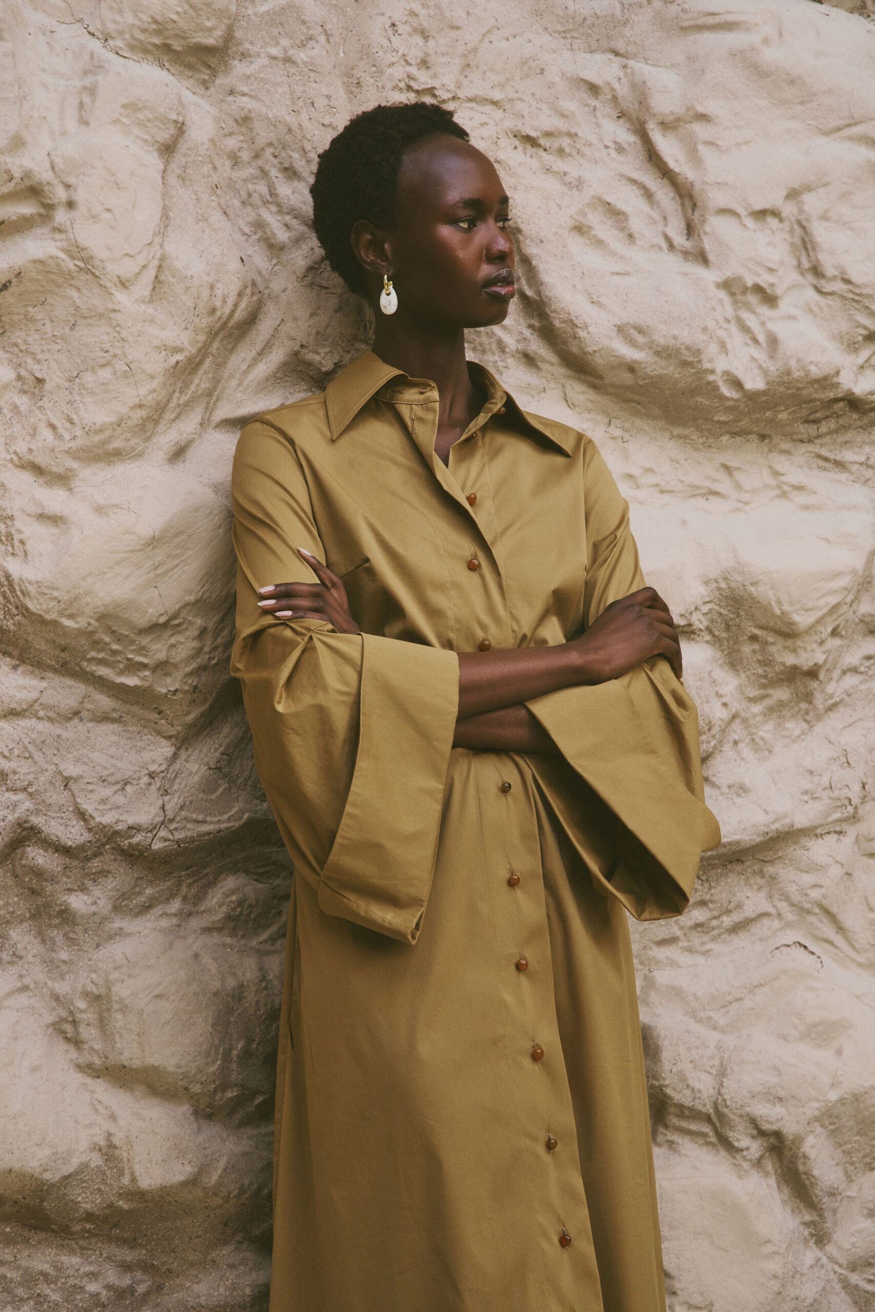 brown cotton relaxed shirt-dress
