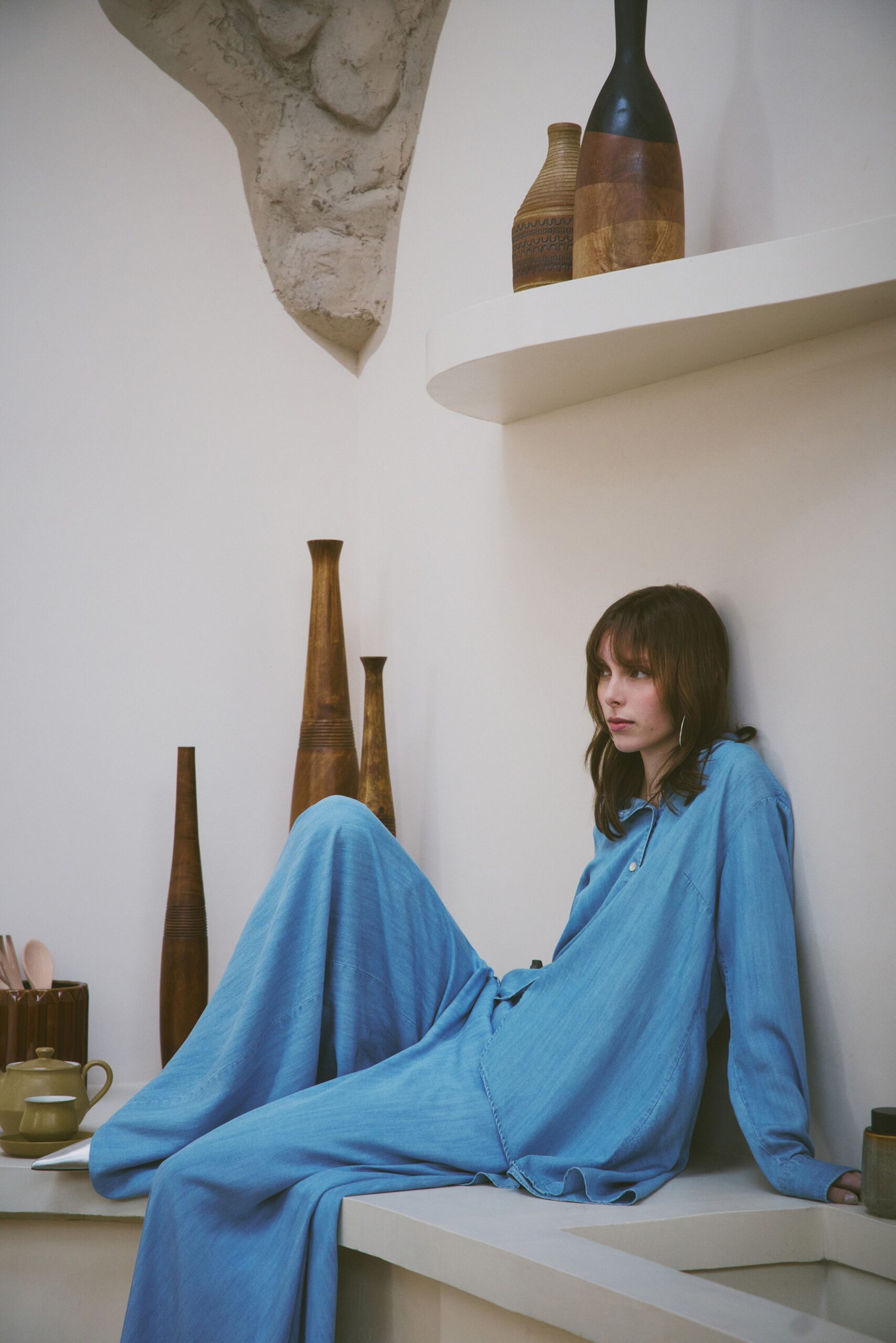 relaxed blue cotton maxi dress