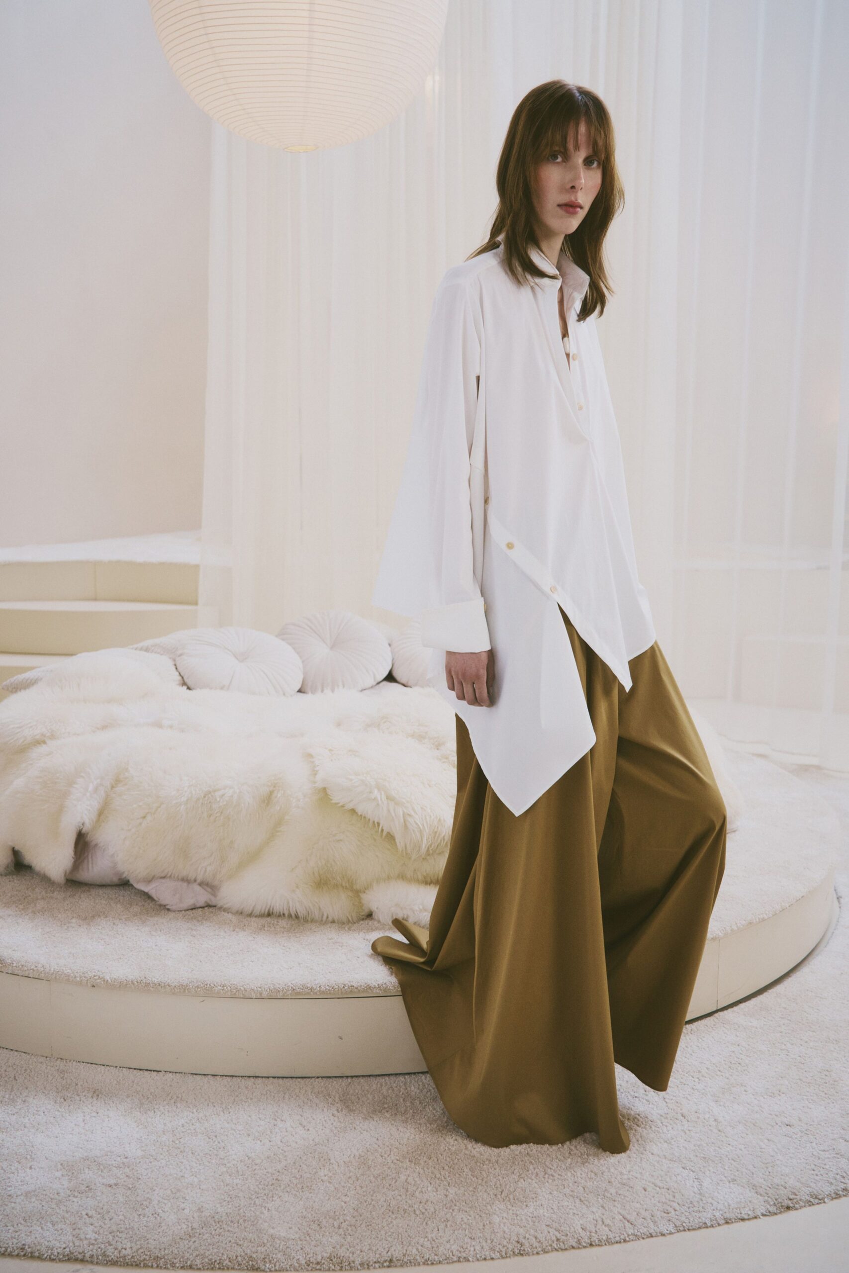 white cotton long-sleeve collared relaxed shirt