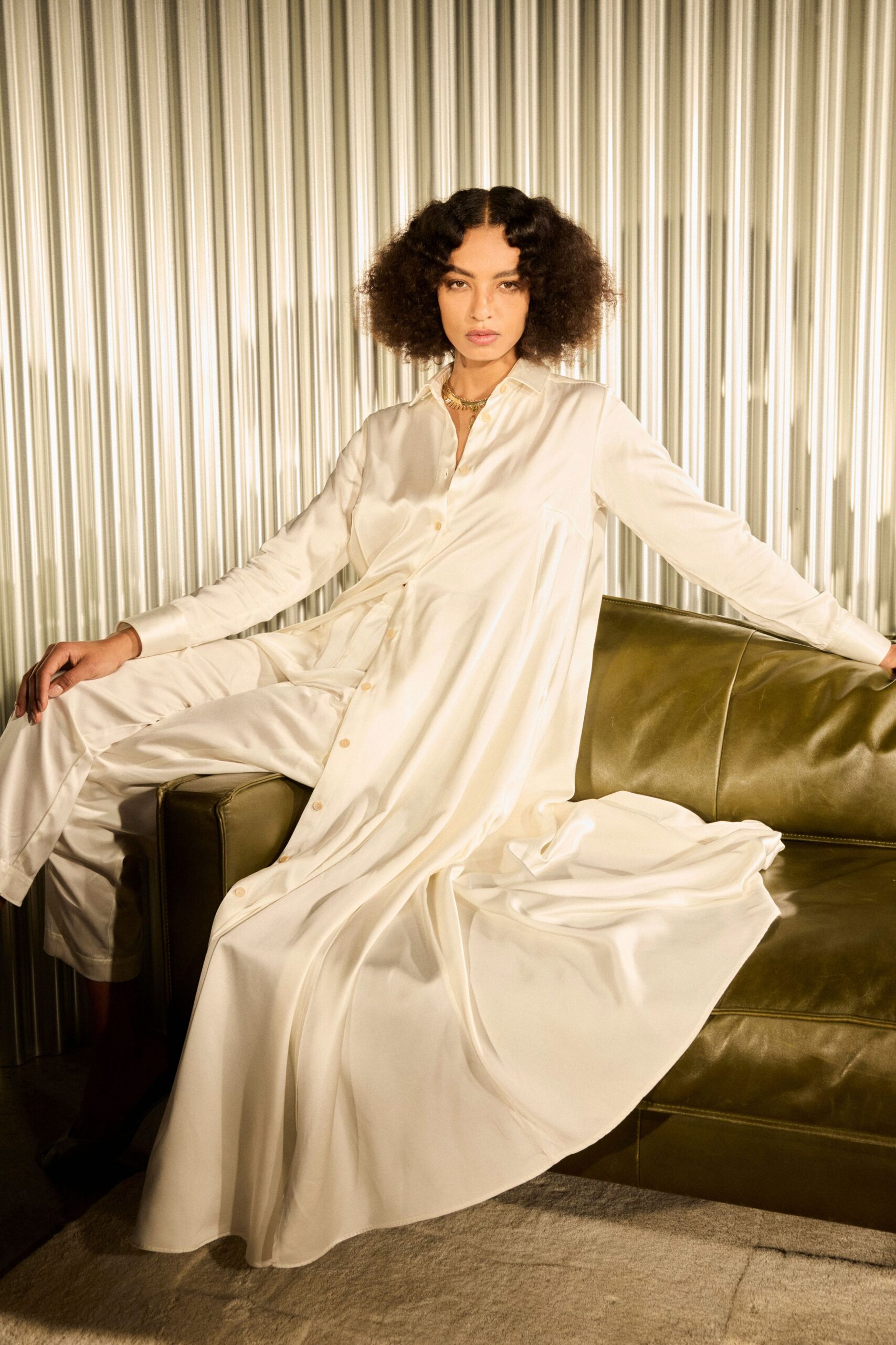 ivory silk relaxed shirt-dress