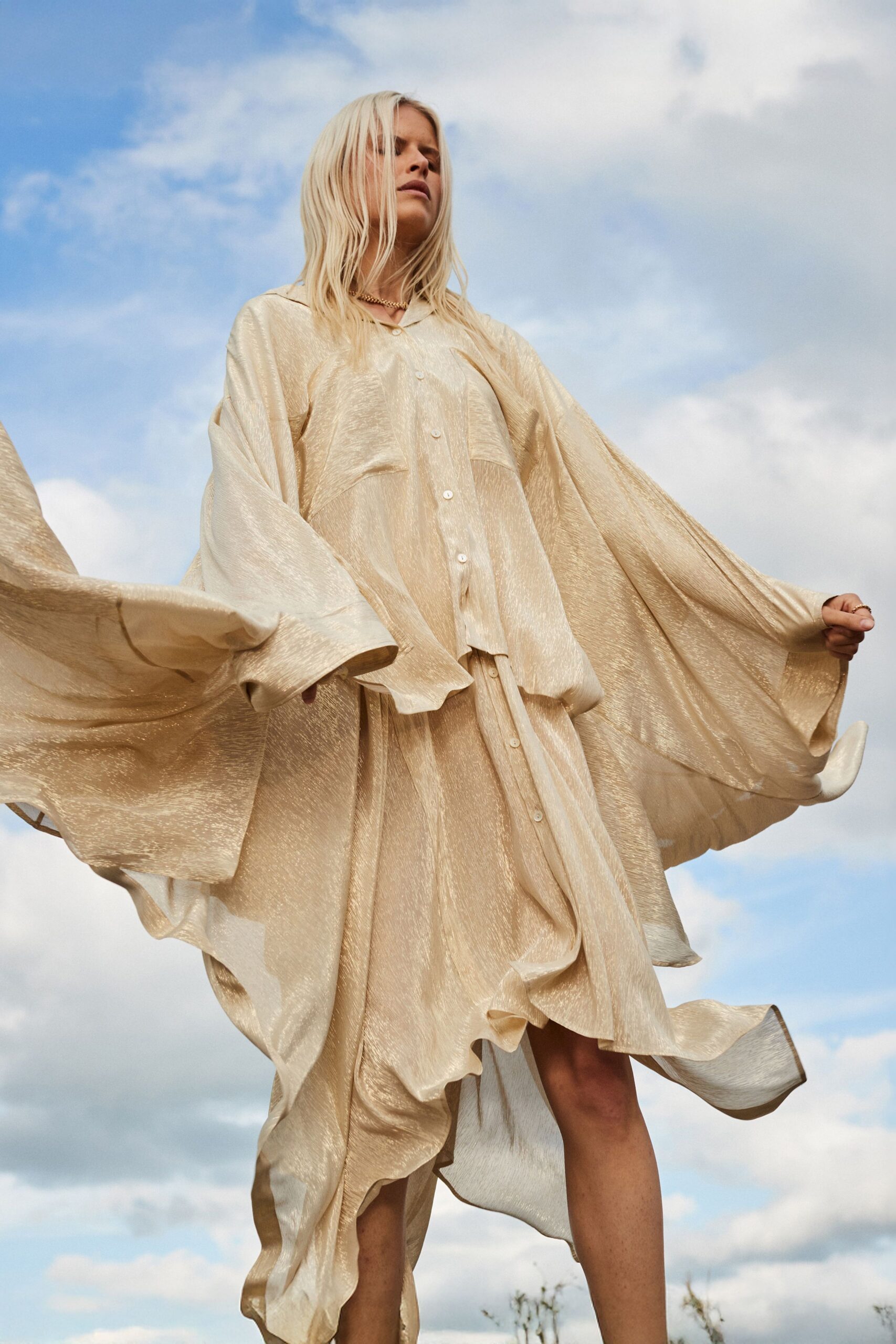 gold silk relaxed midi dress