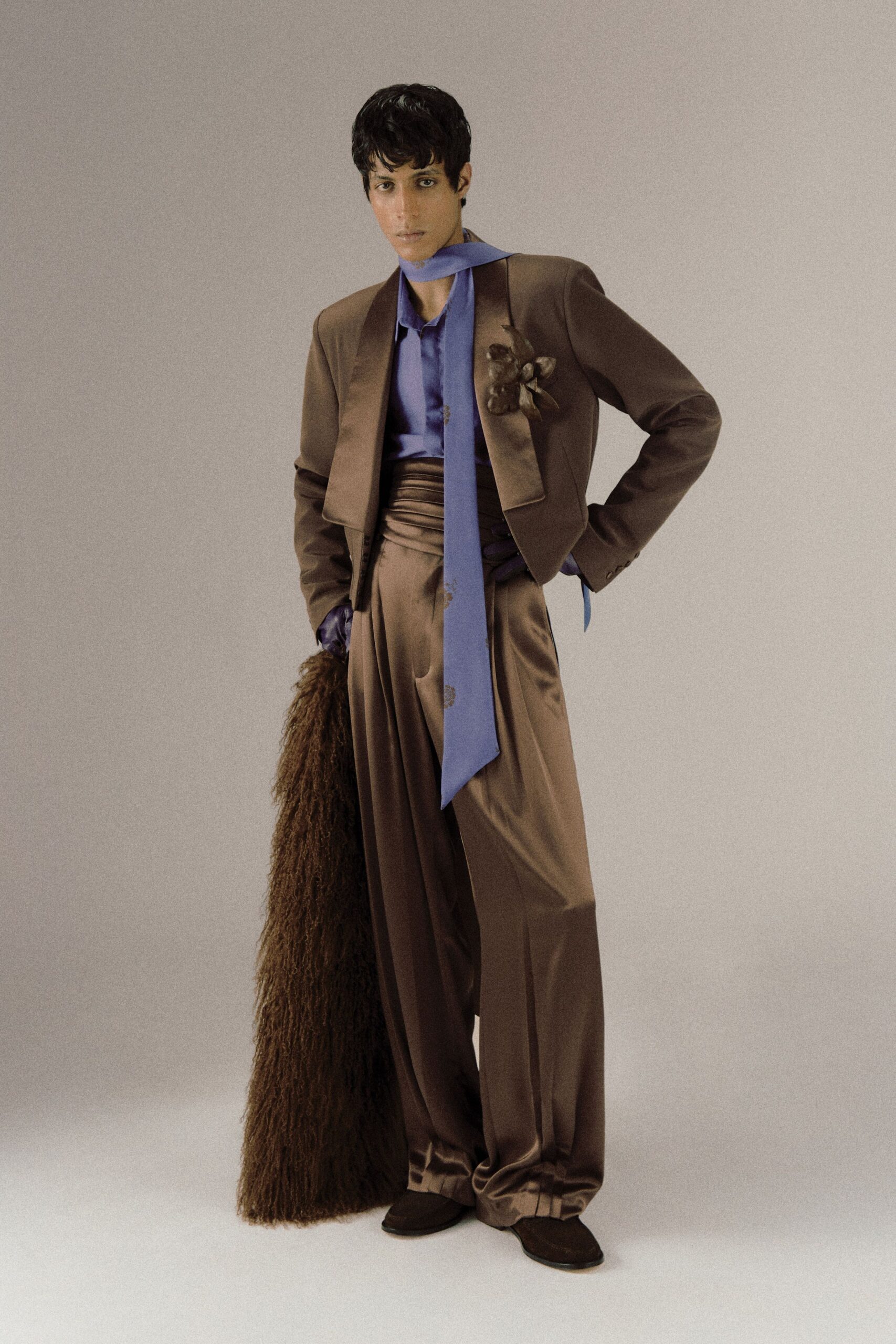 brown silk tailored blazer
