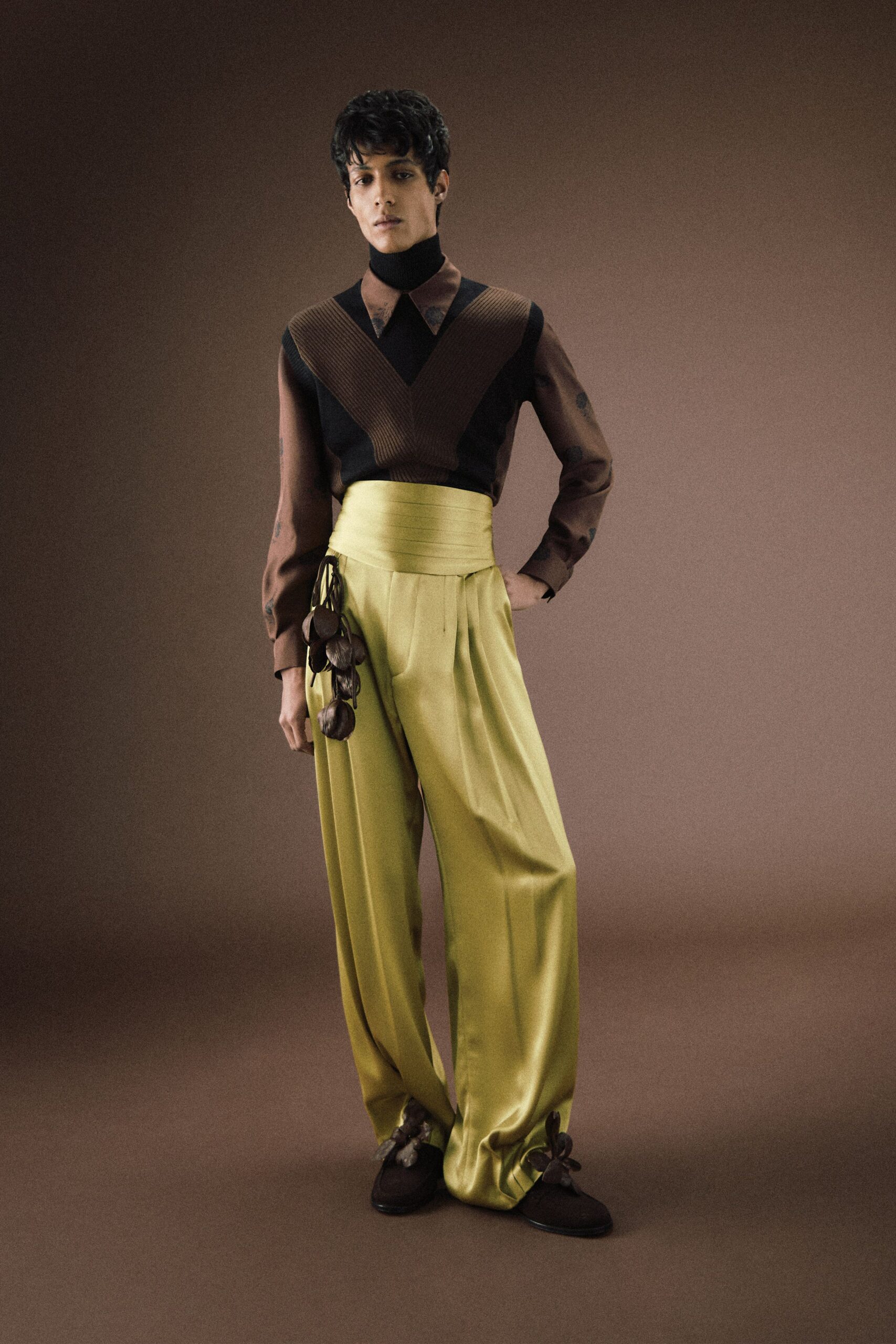 brown and yellow fashion ensemble