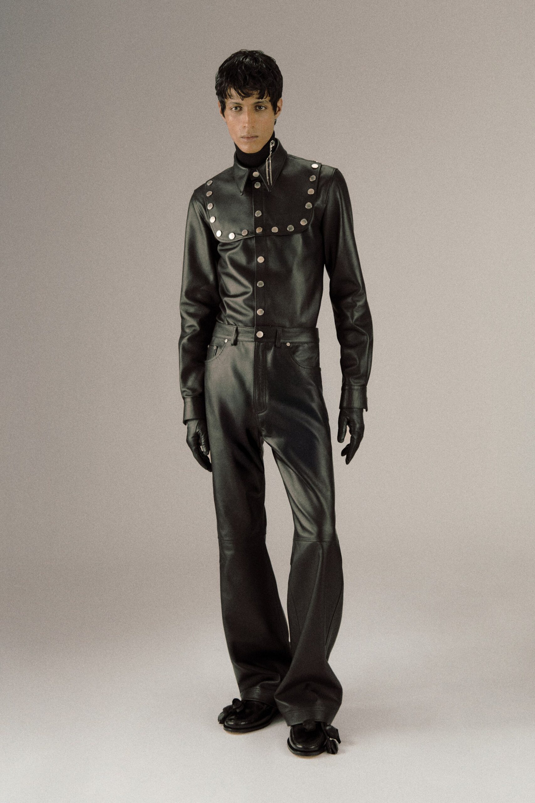black leather shirt and pants