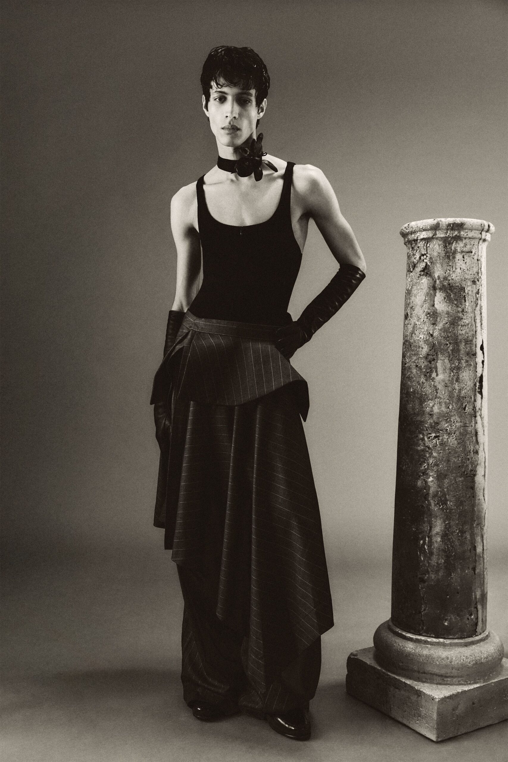 black tank-top layered skirt