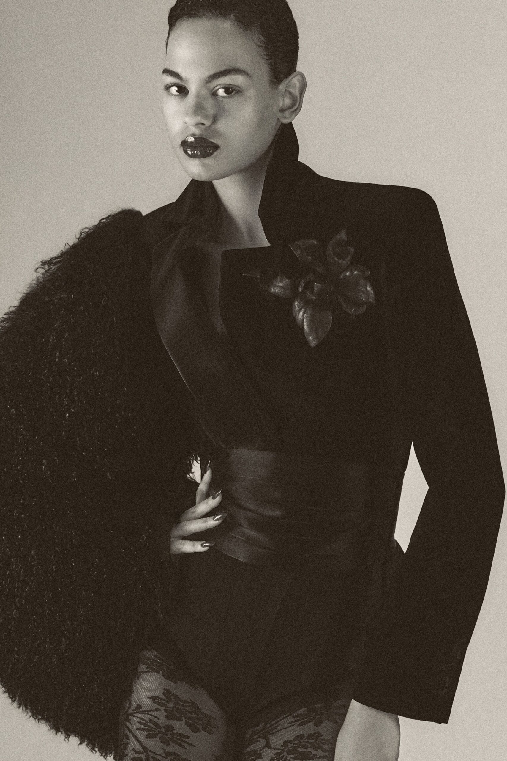 black velvet blazer and bodysuit