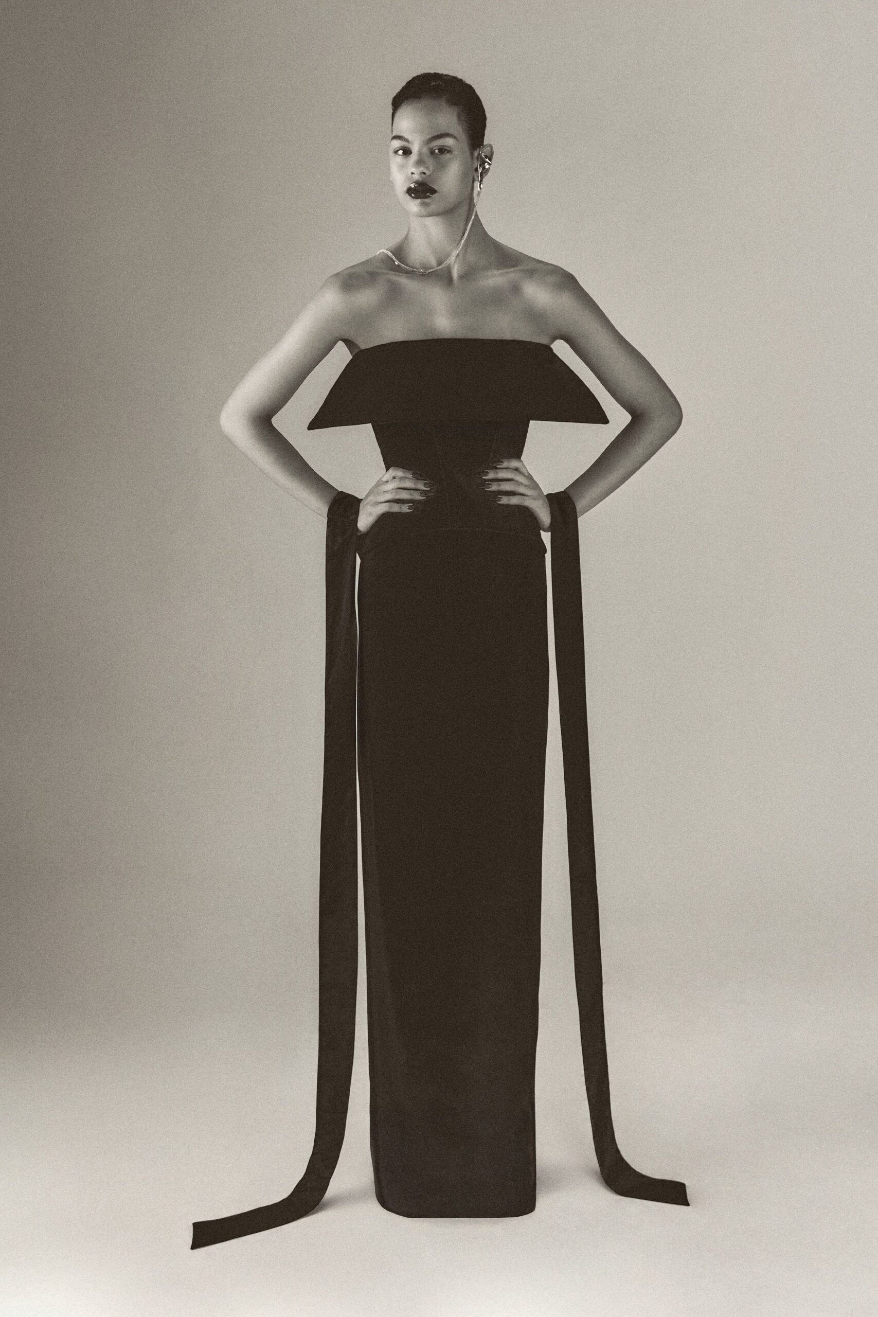 black velvet strapless gown