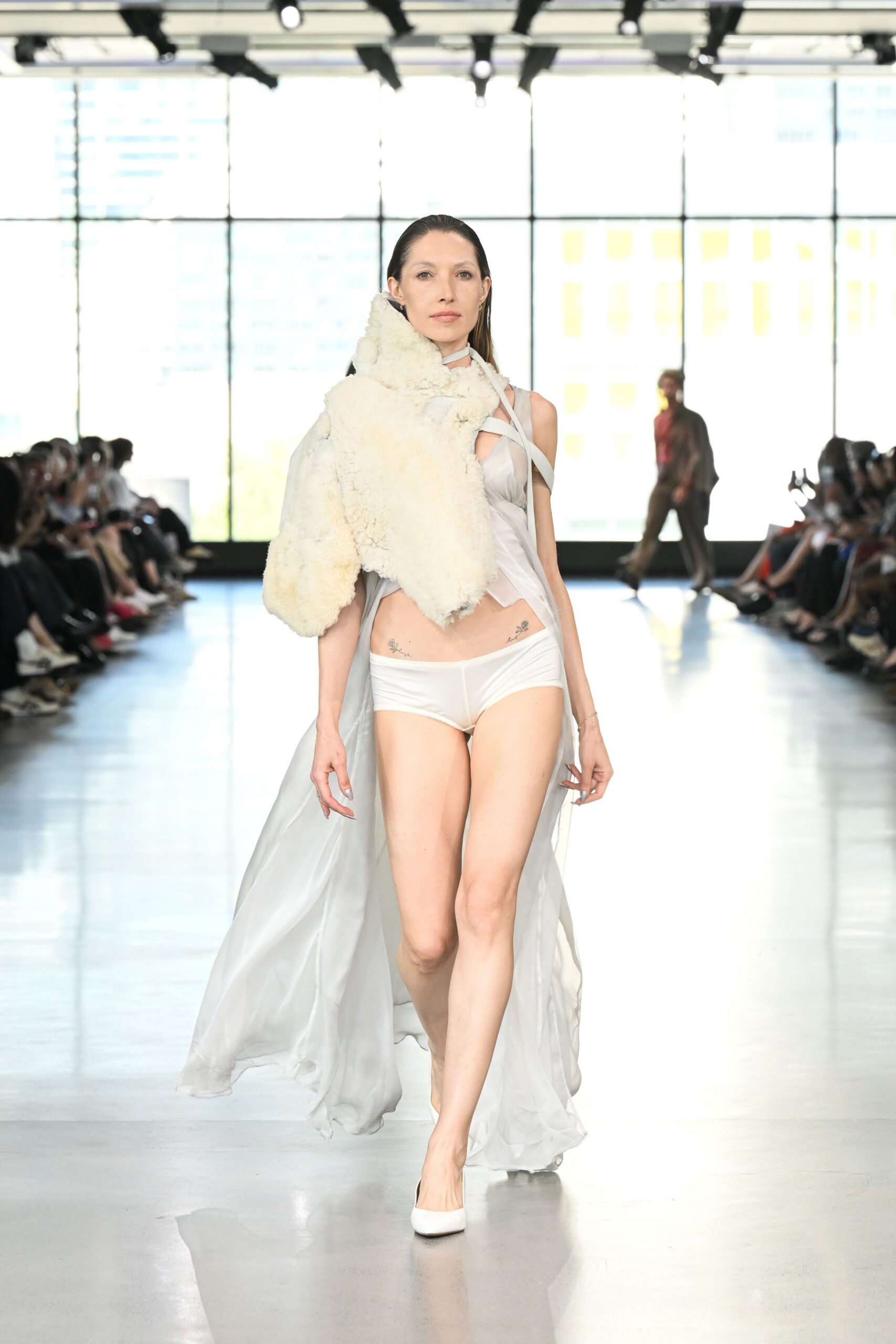 white faux-fur relaxed coat