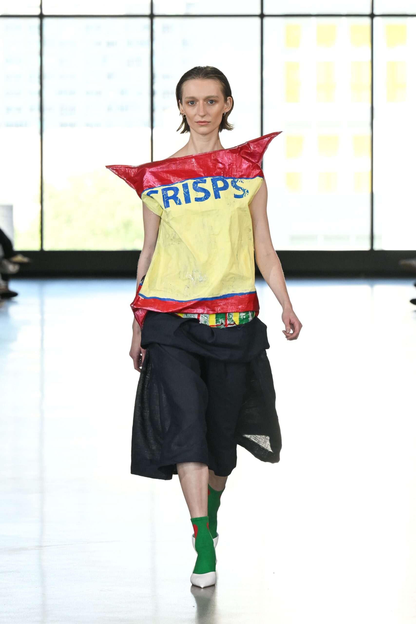 yellow vinyl sleeveless high-neck relaxed printed top