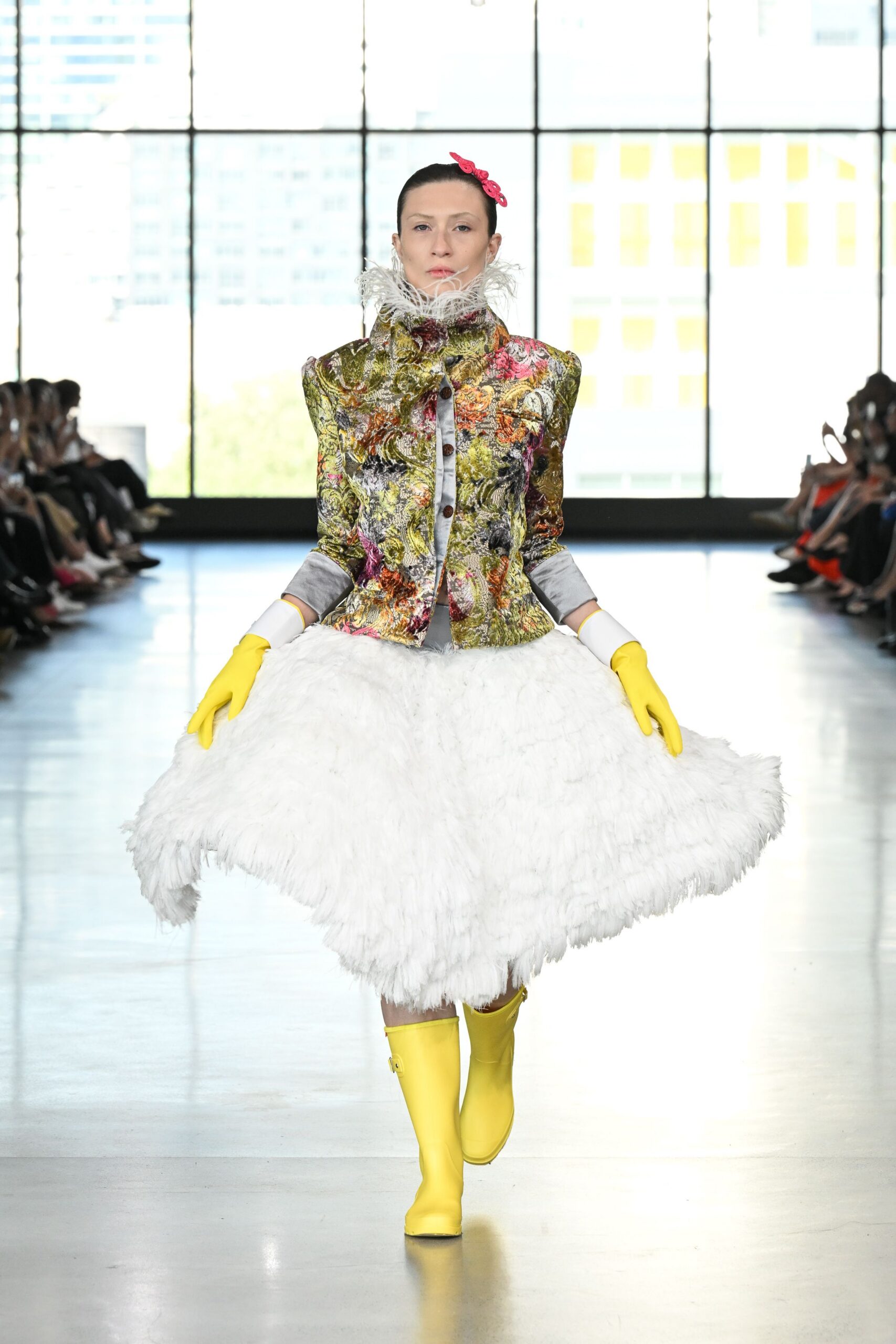 multi silk long-sleeve collared structured embroidered jacket