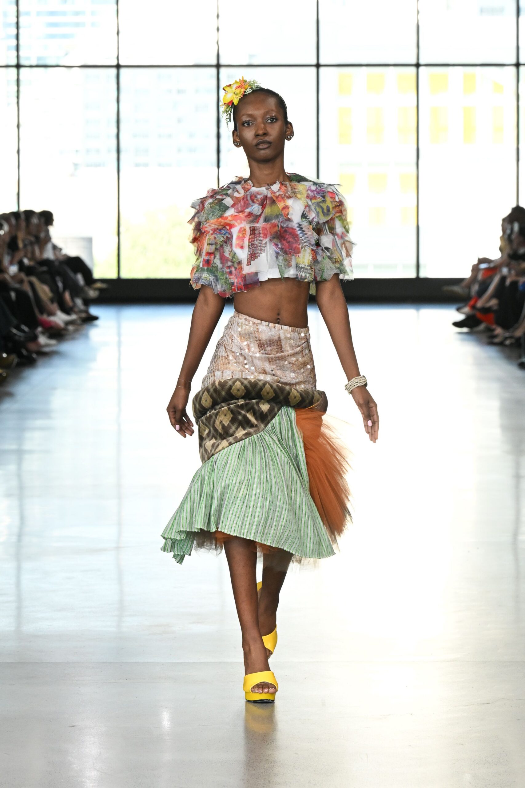 multi cotton fitted tiered flared skirt