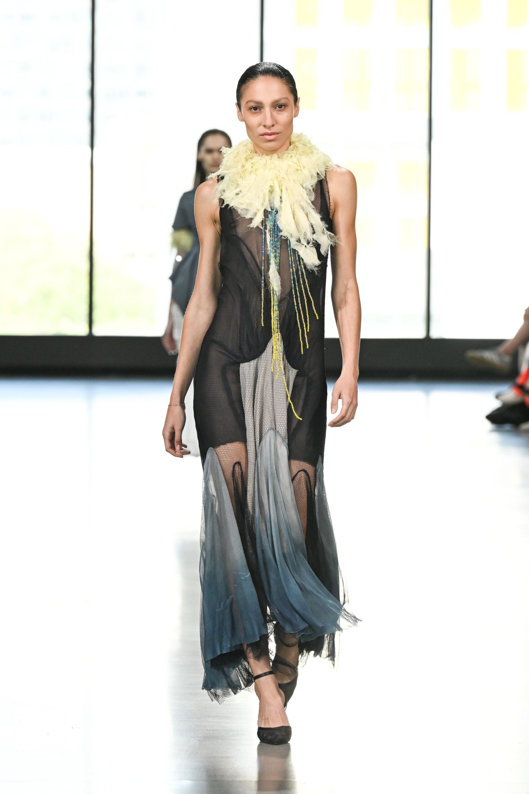 white feather fringed scarf