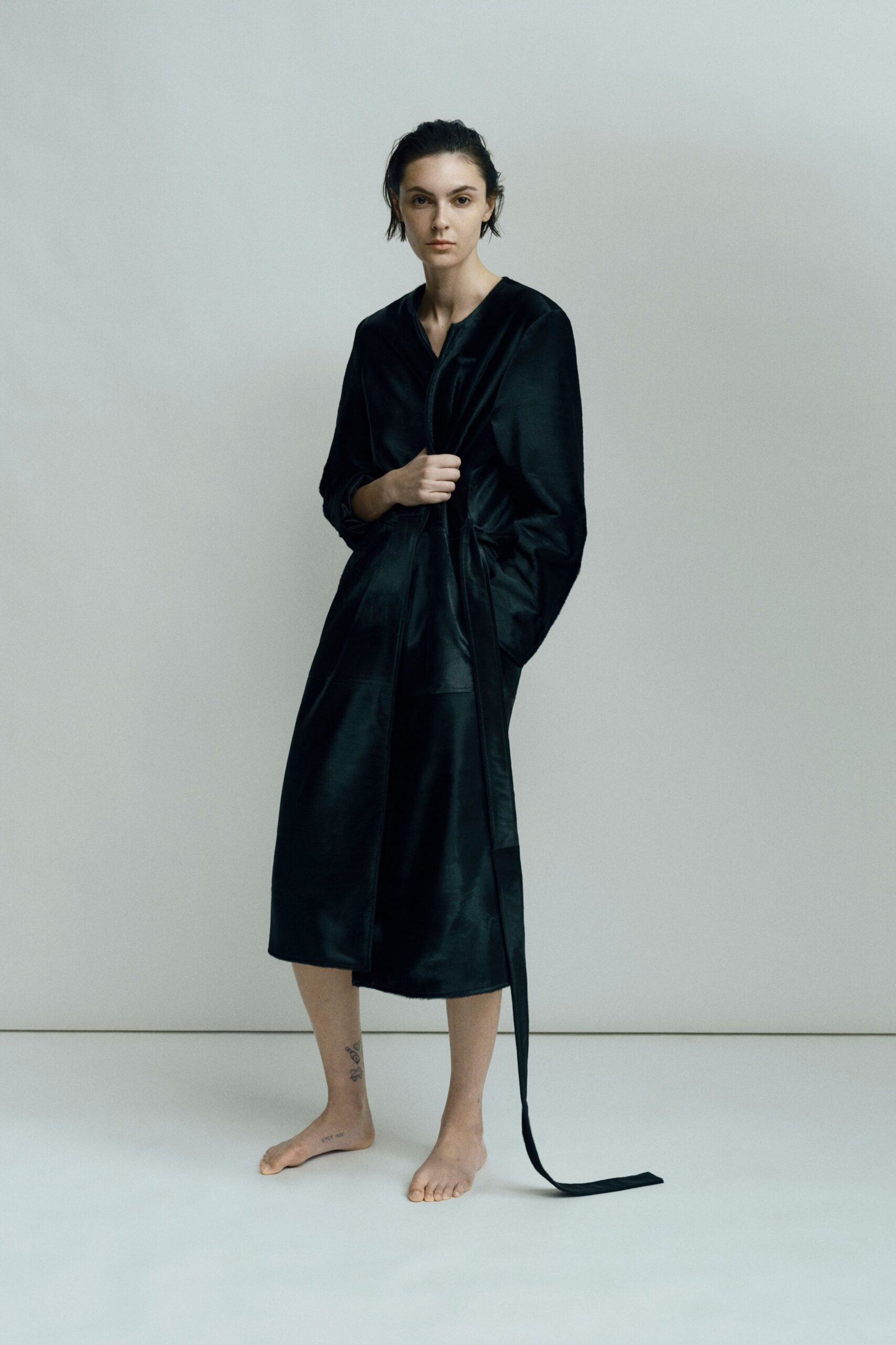 black silk relaxed midi dress