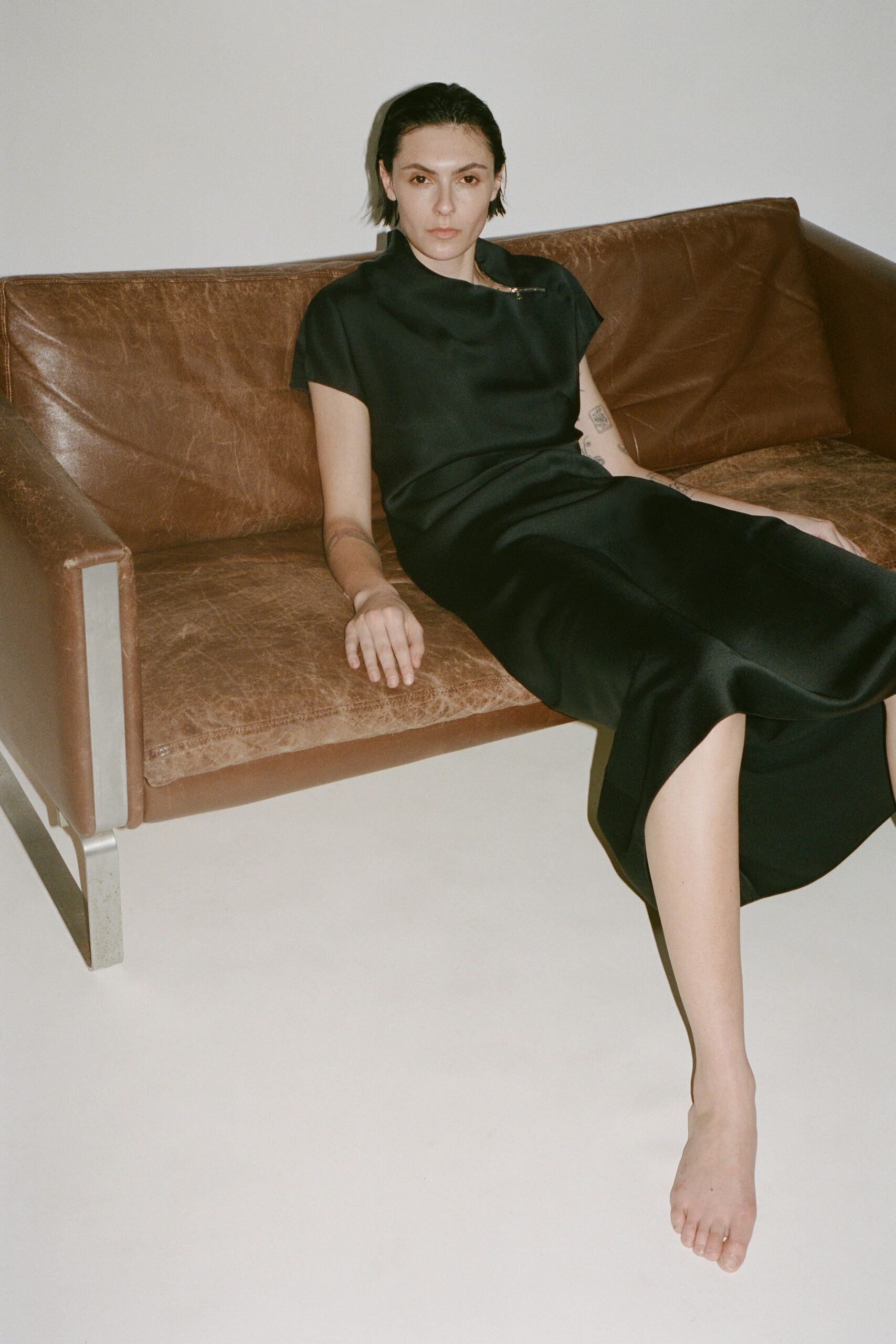 black silk short-sleeve dress