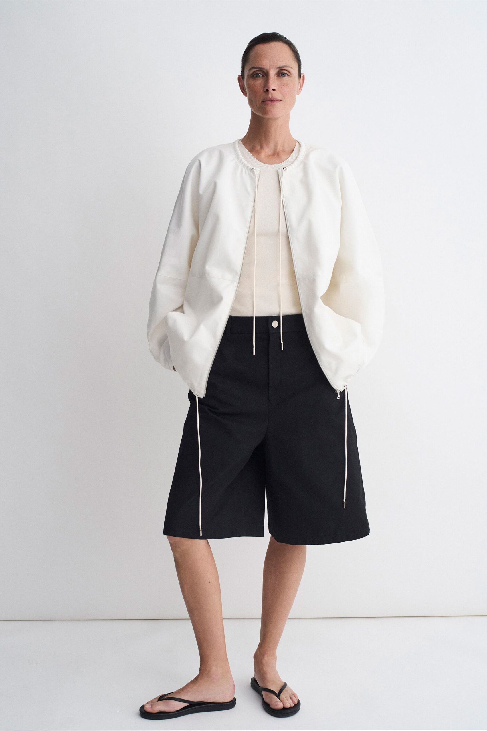 white cotton long-sleeve collared oversized jacket