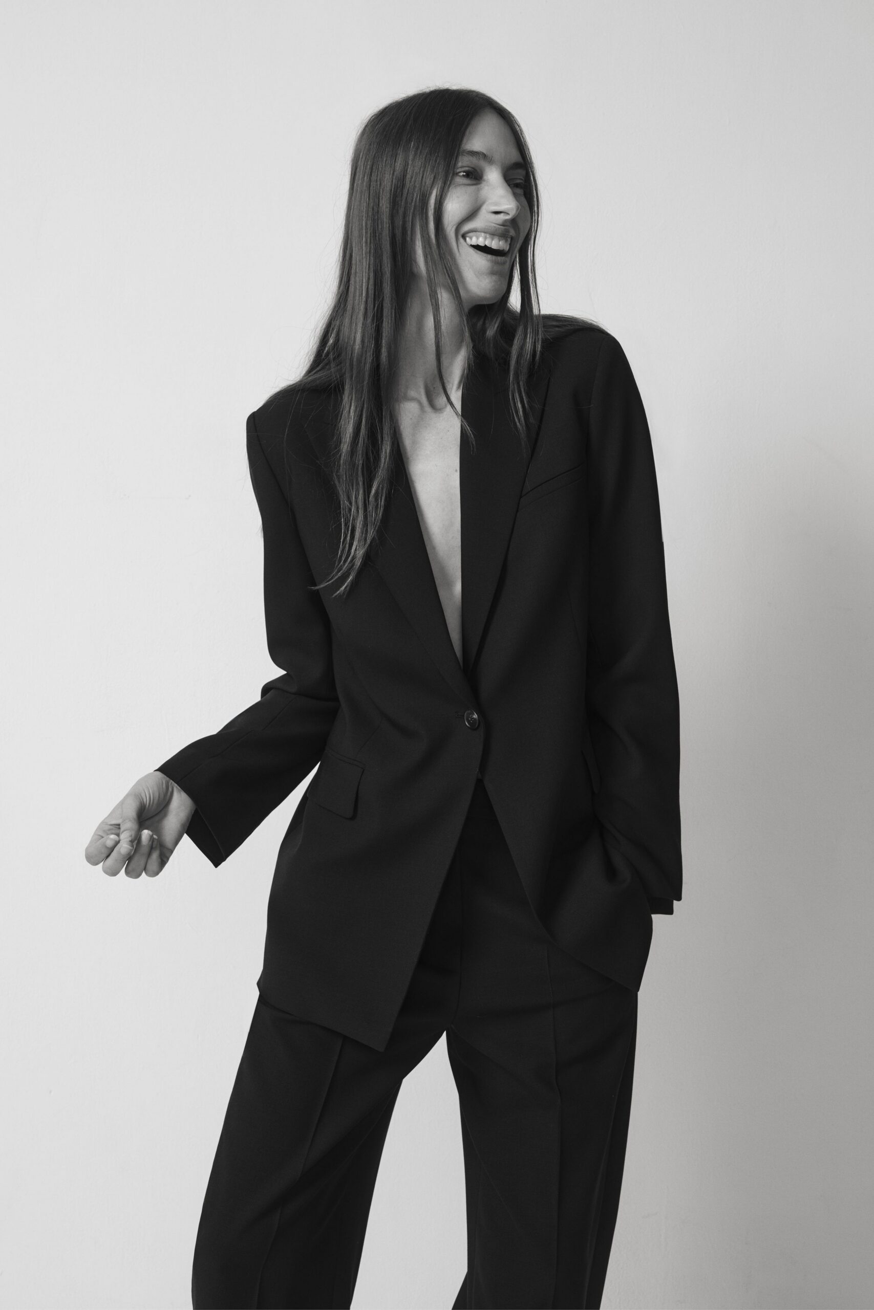 black oversized blazer and relaxed pants