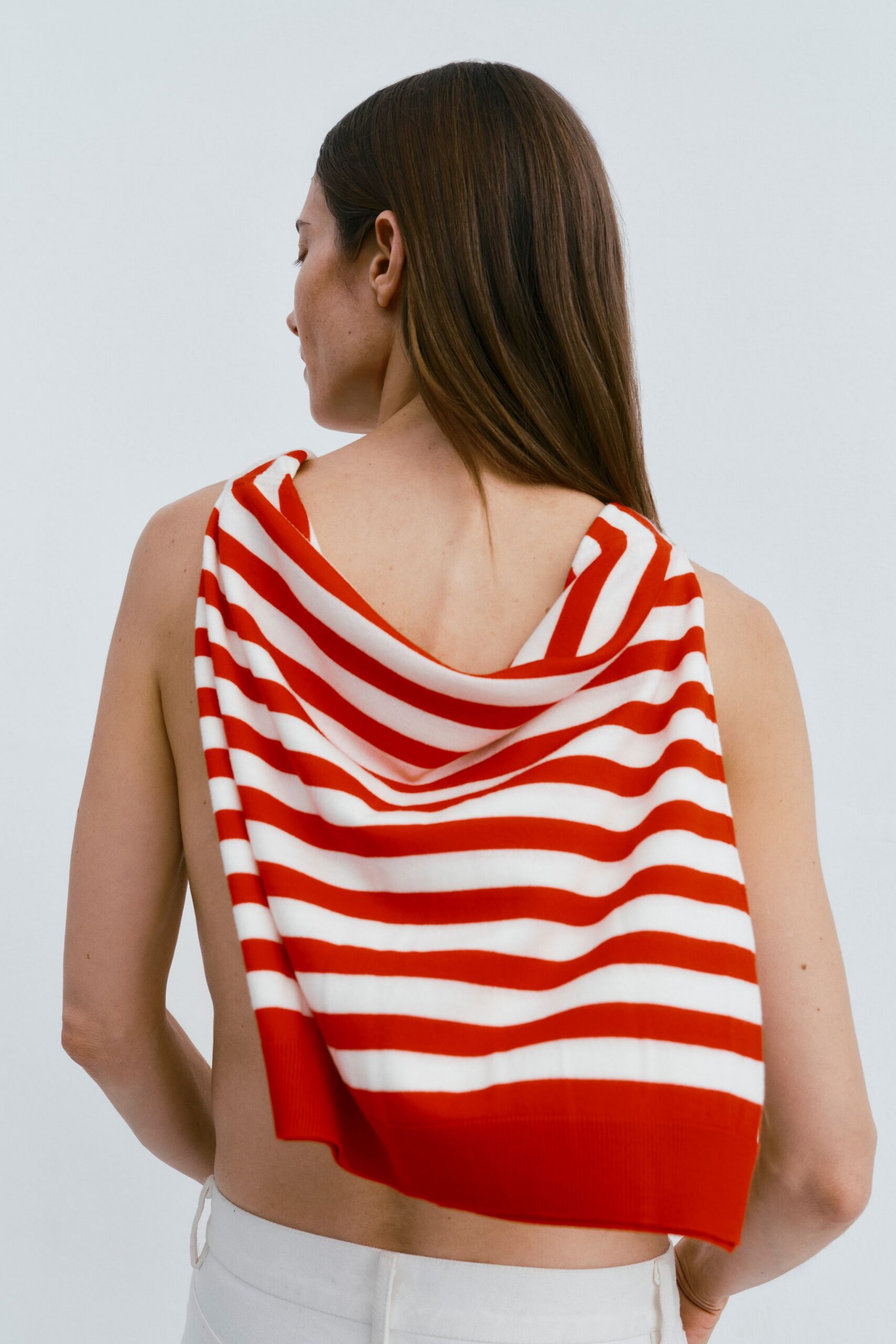red cotton sleeveless v-neck relaxed striped top