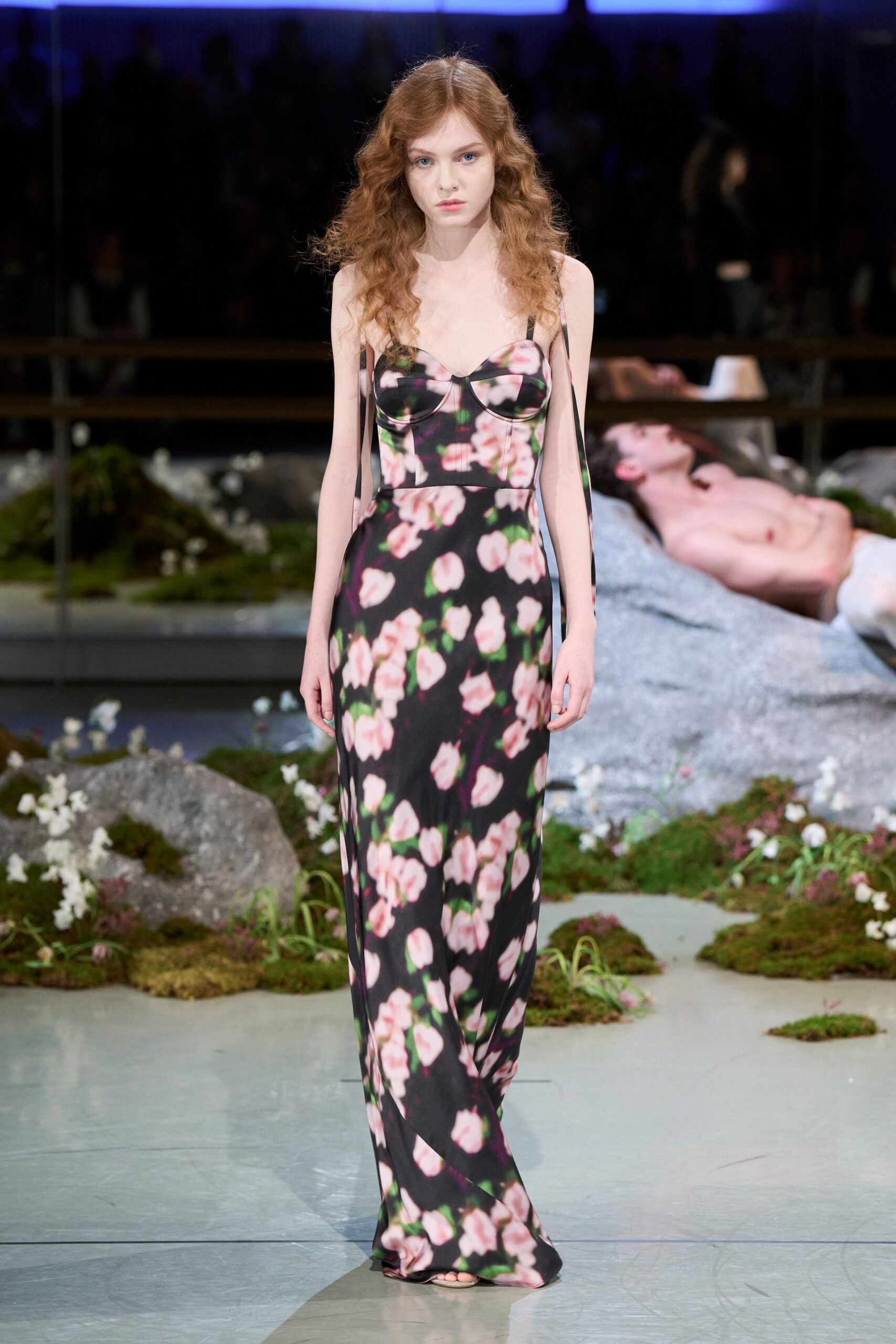 floral black silk gown