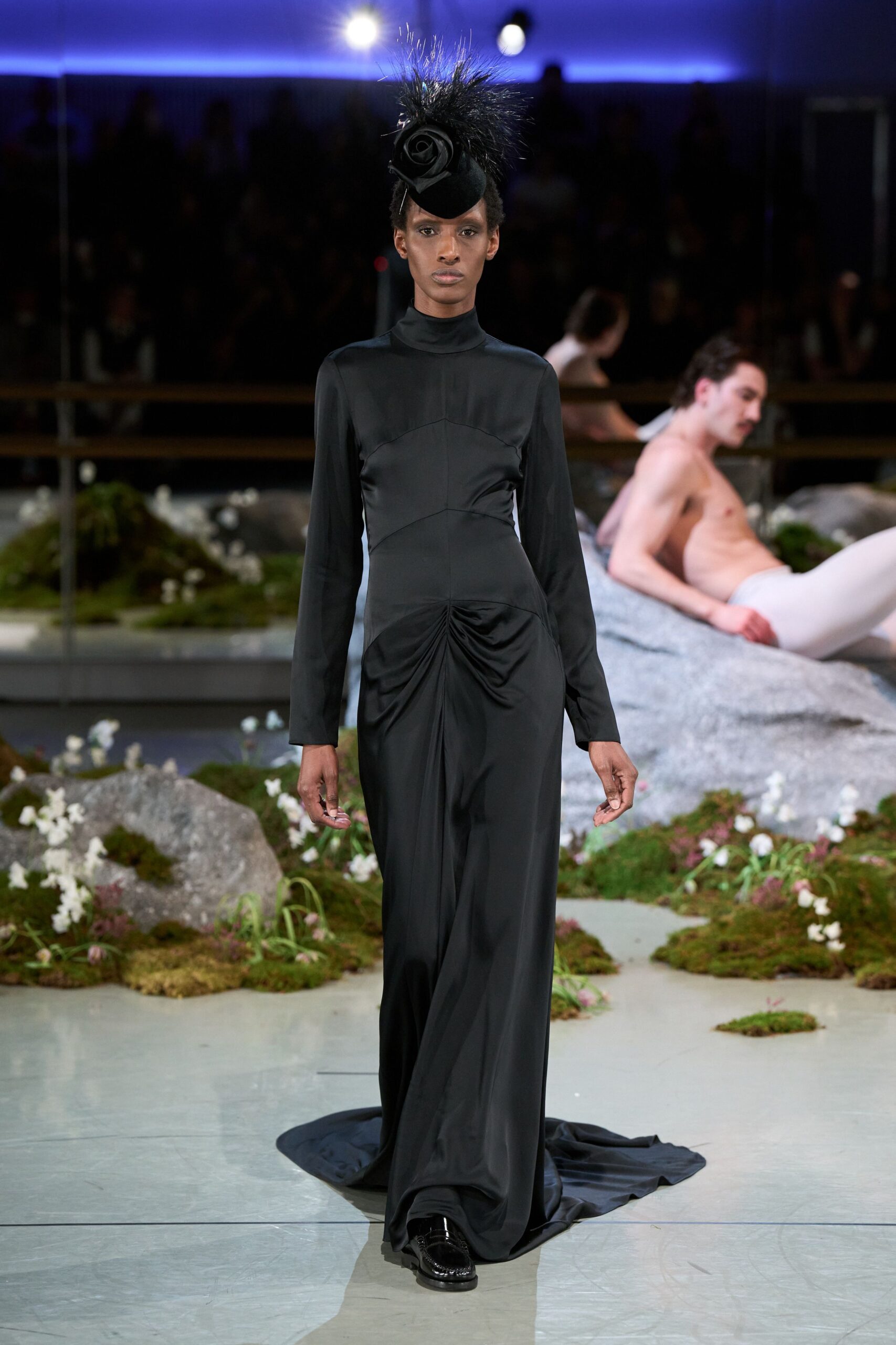 black silk fitted gown