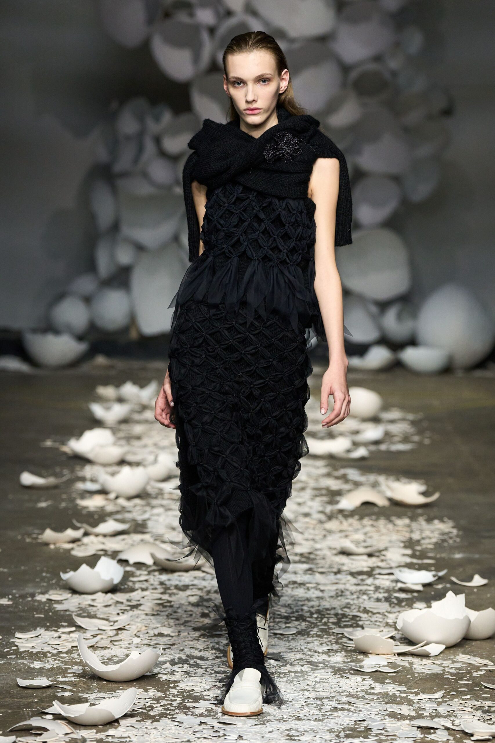 black ruffled midi dress