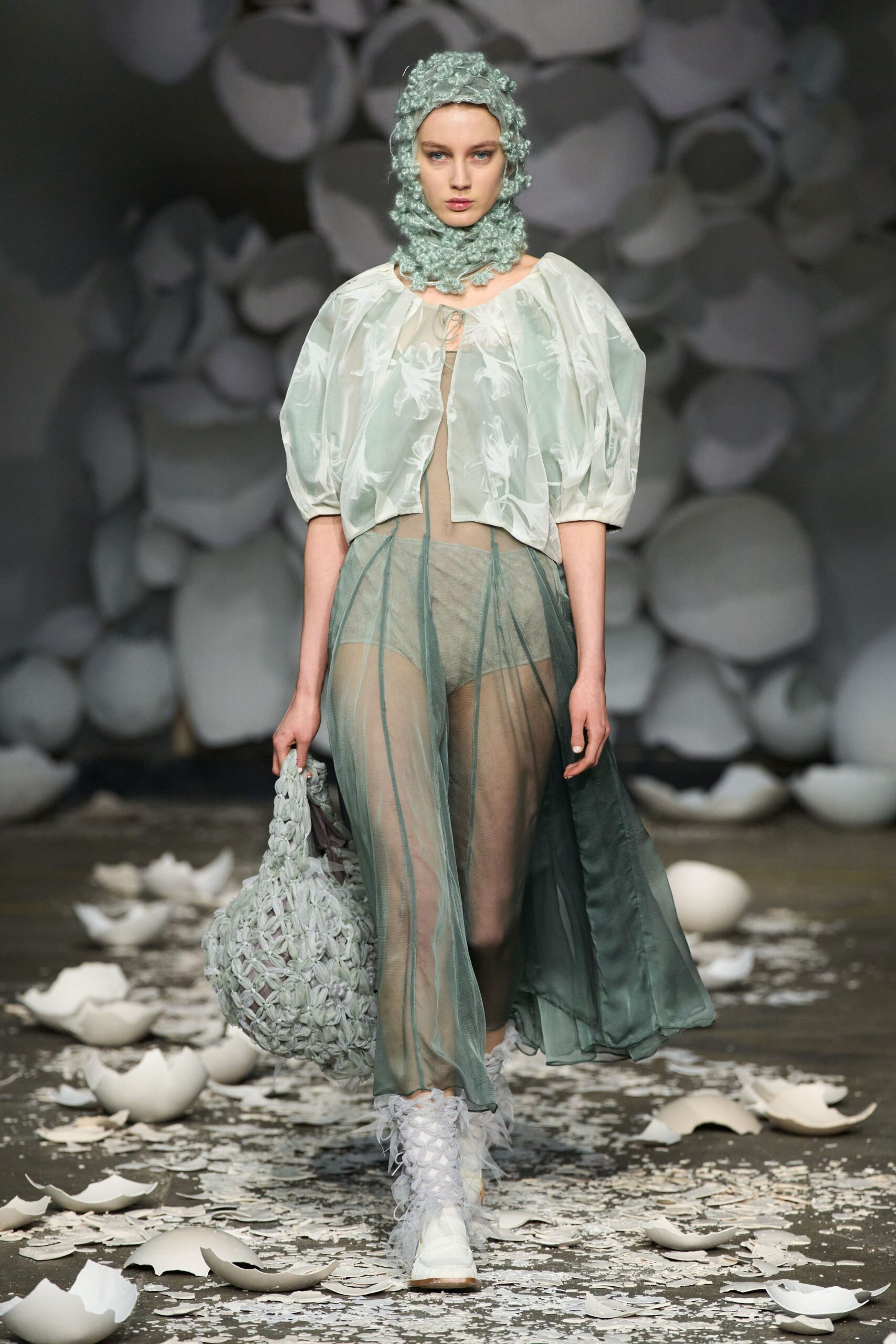 green chiffon short-sleeve relaxed layered jacket