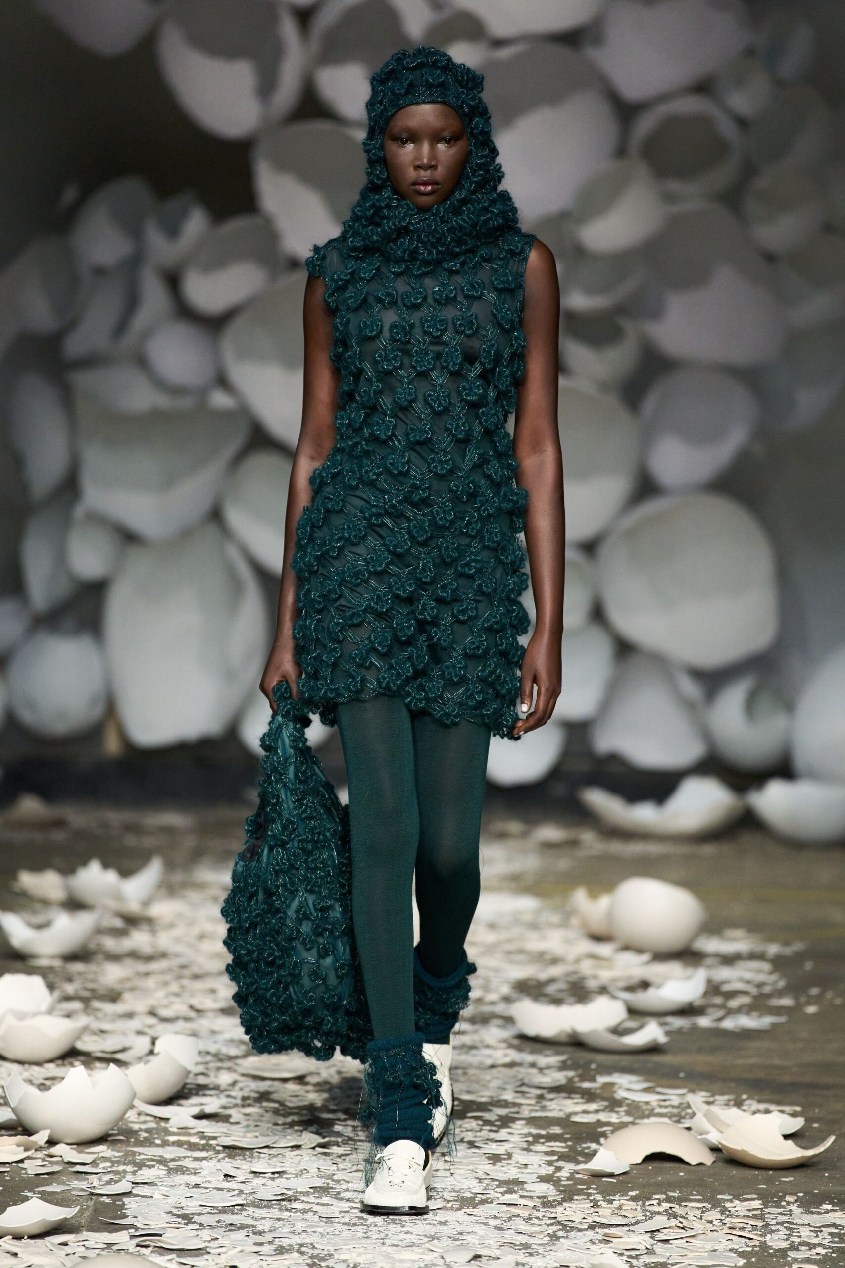 green cotton sleeveless high-neck fitted ruffled short dress
