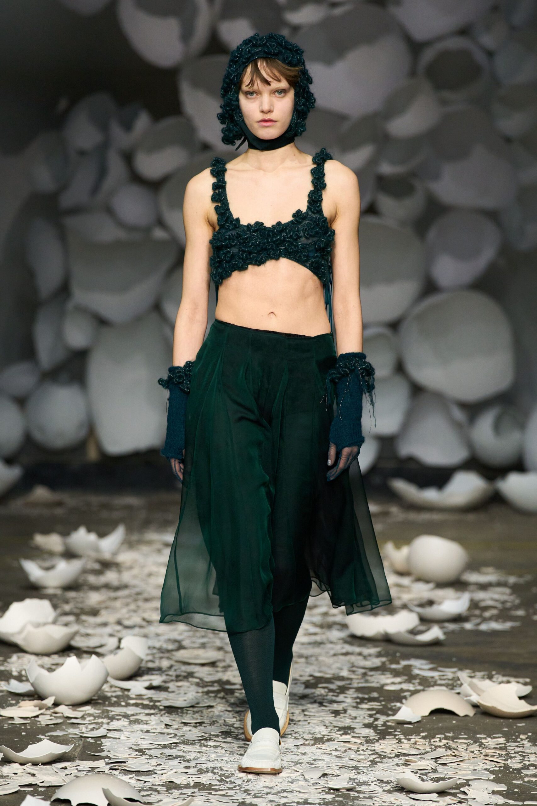 green chiffon relaxed layered flowing midi skirt