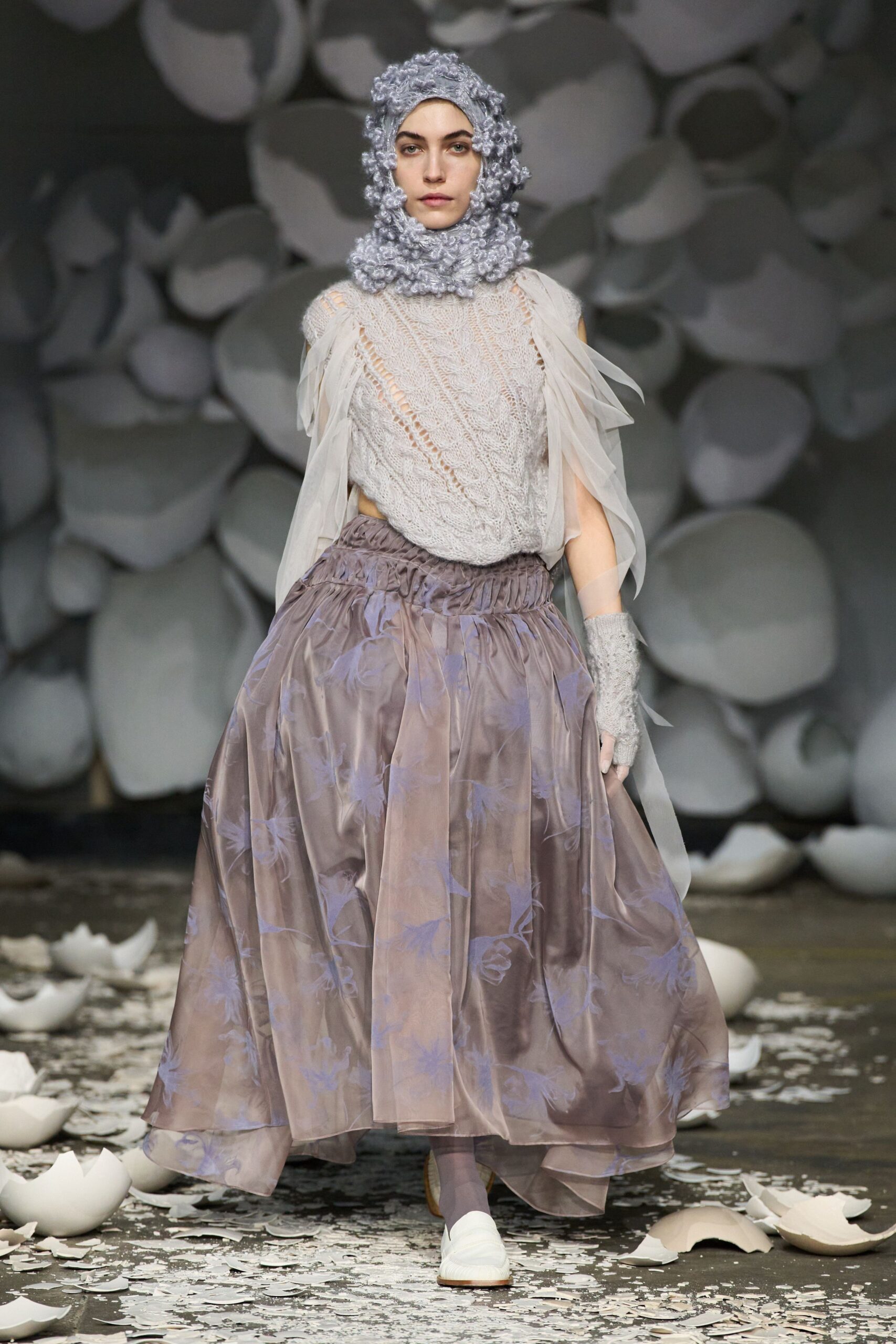 purple silk relaxed pleated flowing midi skirt
