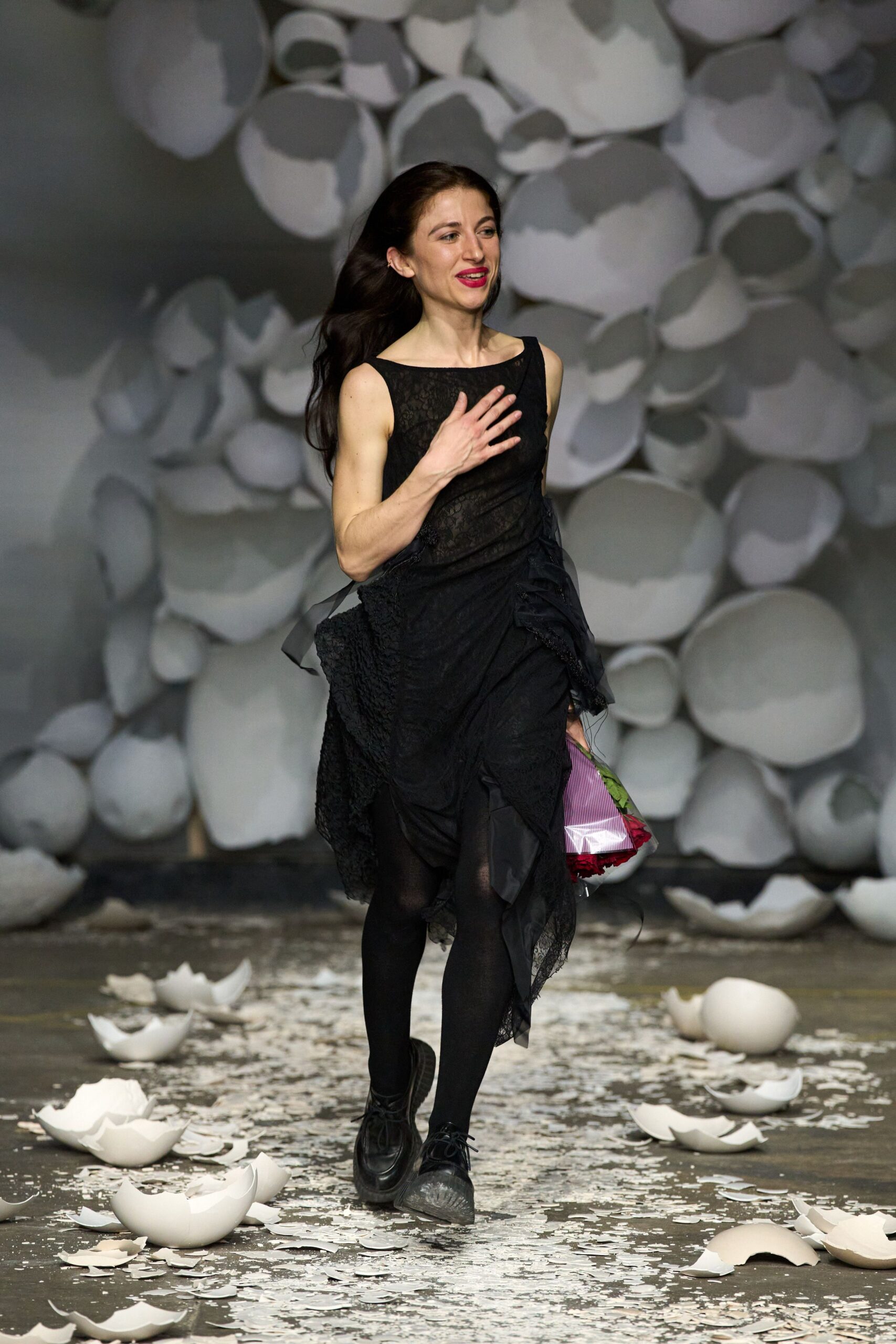black silk sleeveless v-neck fitted layered flowing dress