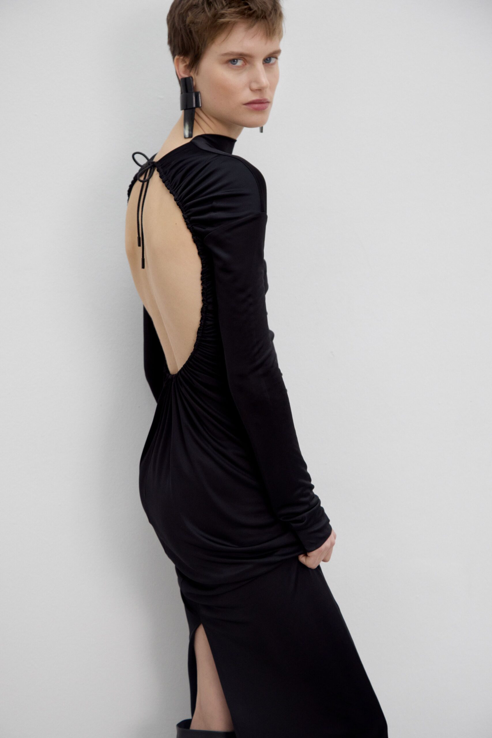 black silk fitted dress