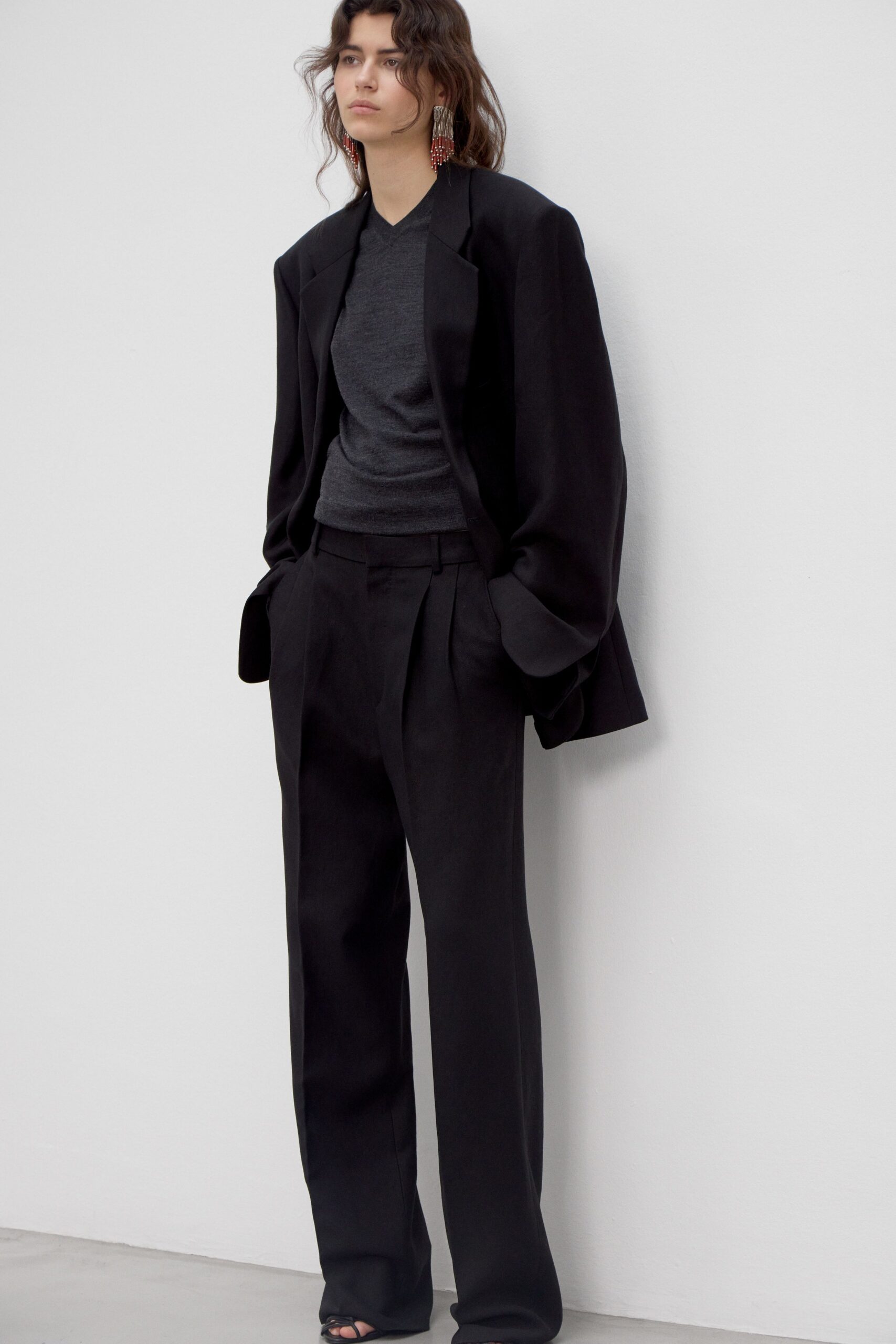 black wool tailored pleated pants