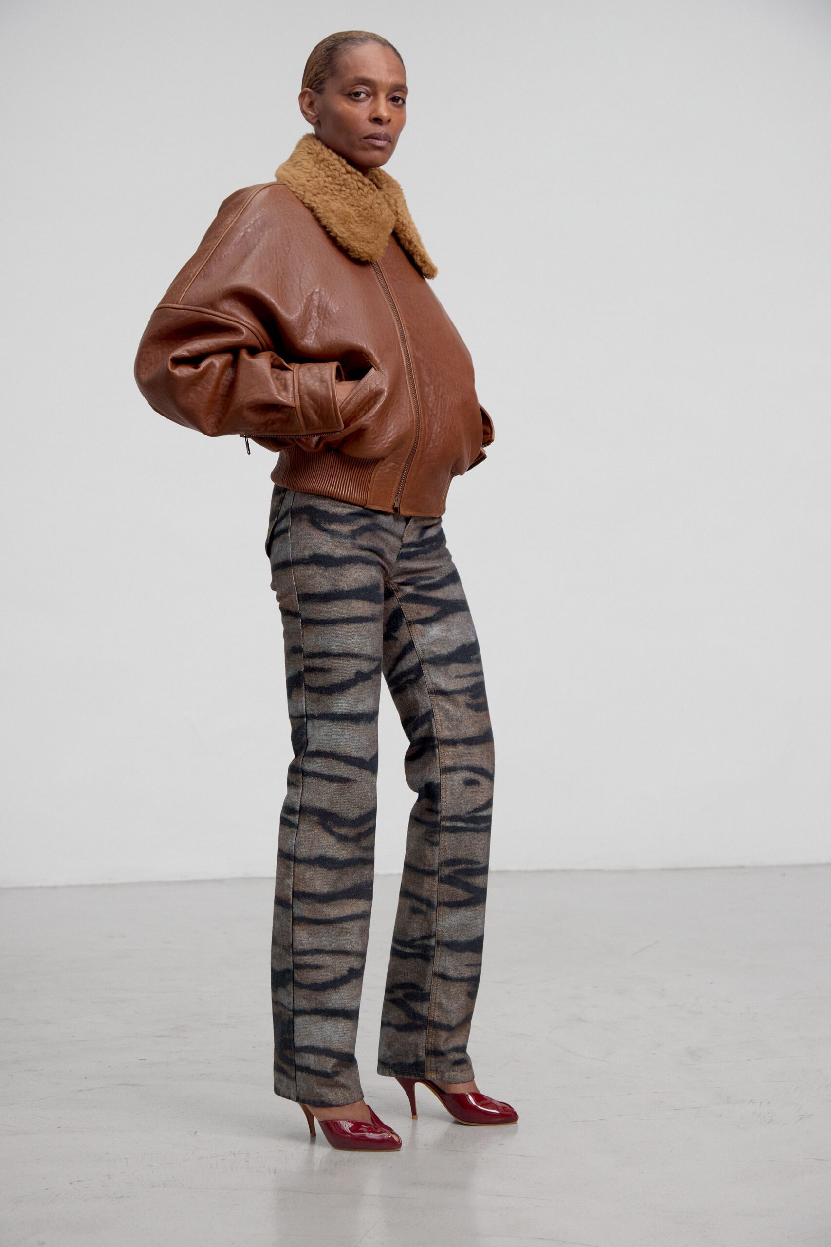multi denim fitted flared pants